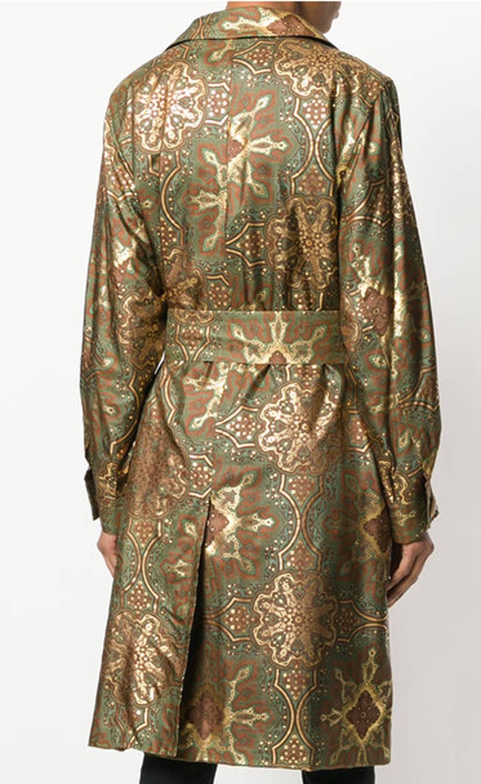 Brown Yves Saint Laurent Paisley Silk Trench Coat, 1980s 