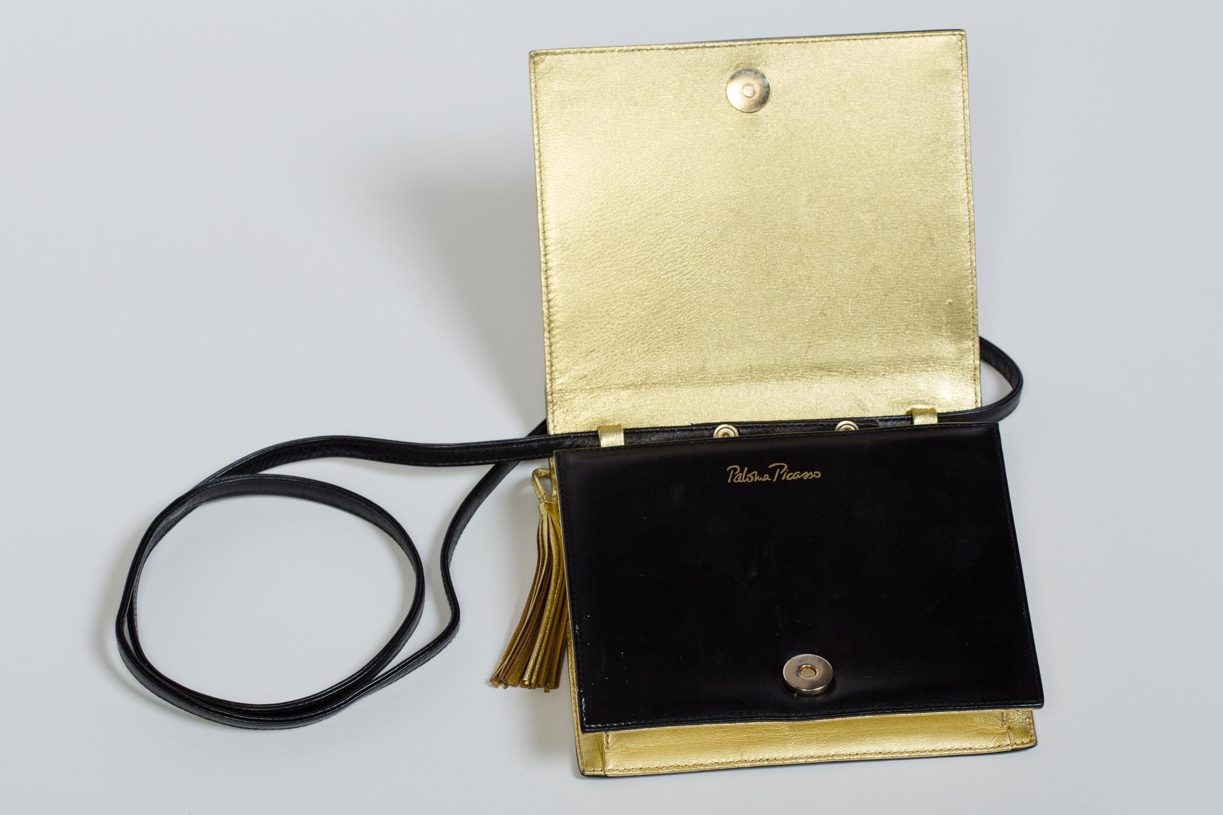 1980S Paloma Picasso Antique Gold Book Bag Clutch With Removable Strap In Good Condition In New York, NY