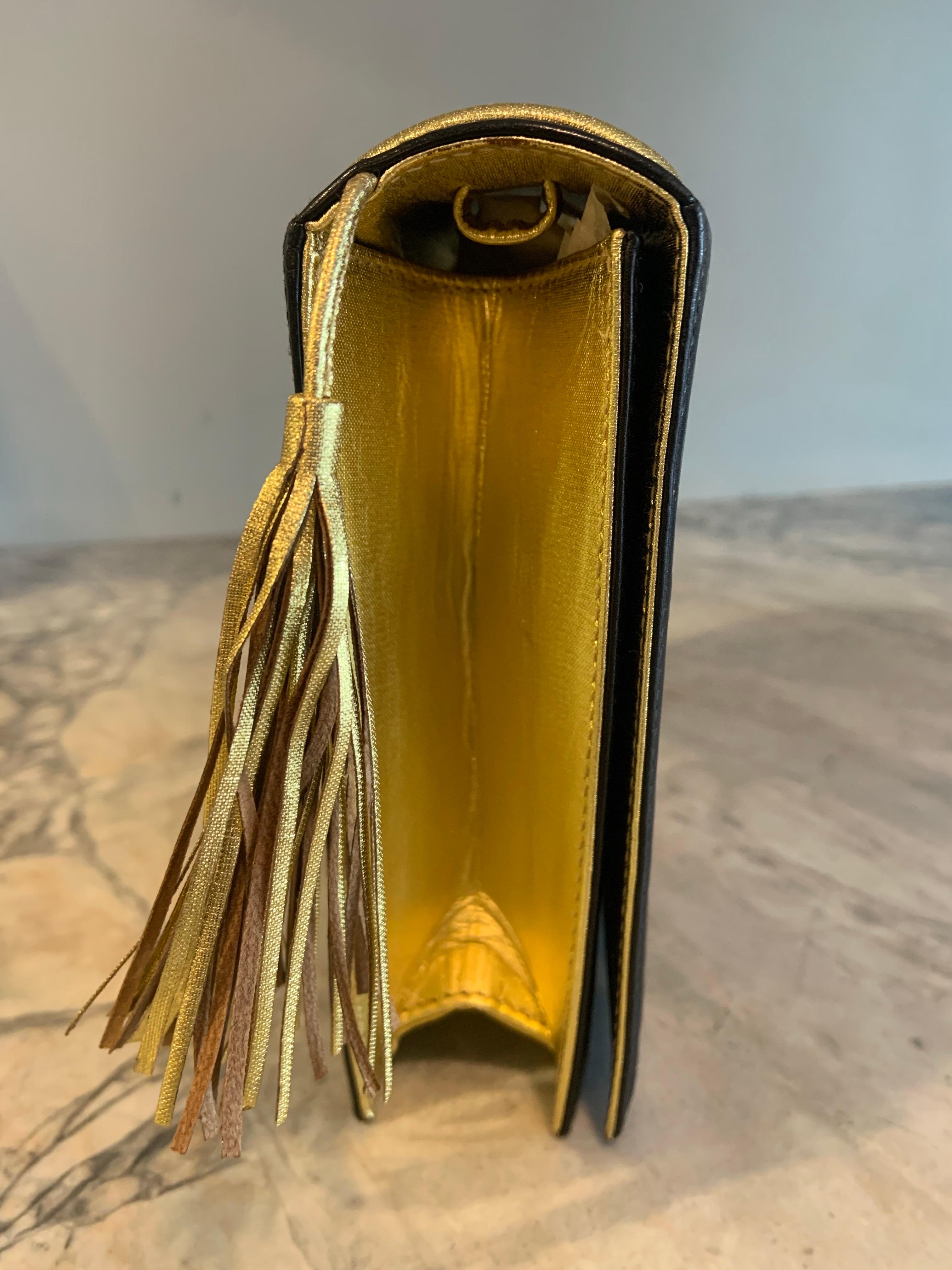 1980's Paloma Picasso Black and Gold Book Bag Clutch Pour femmes en vente