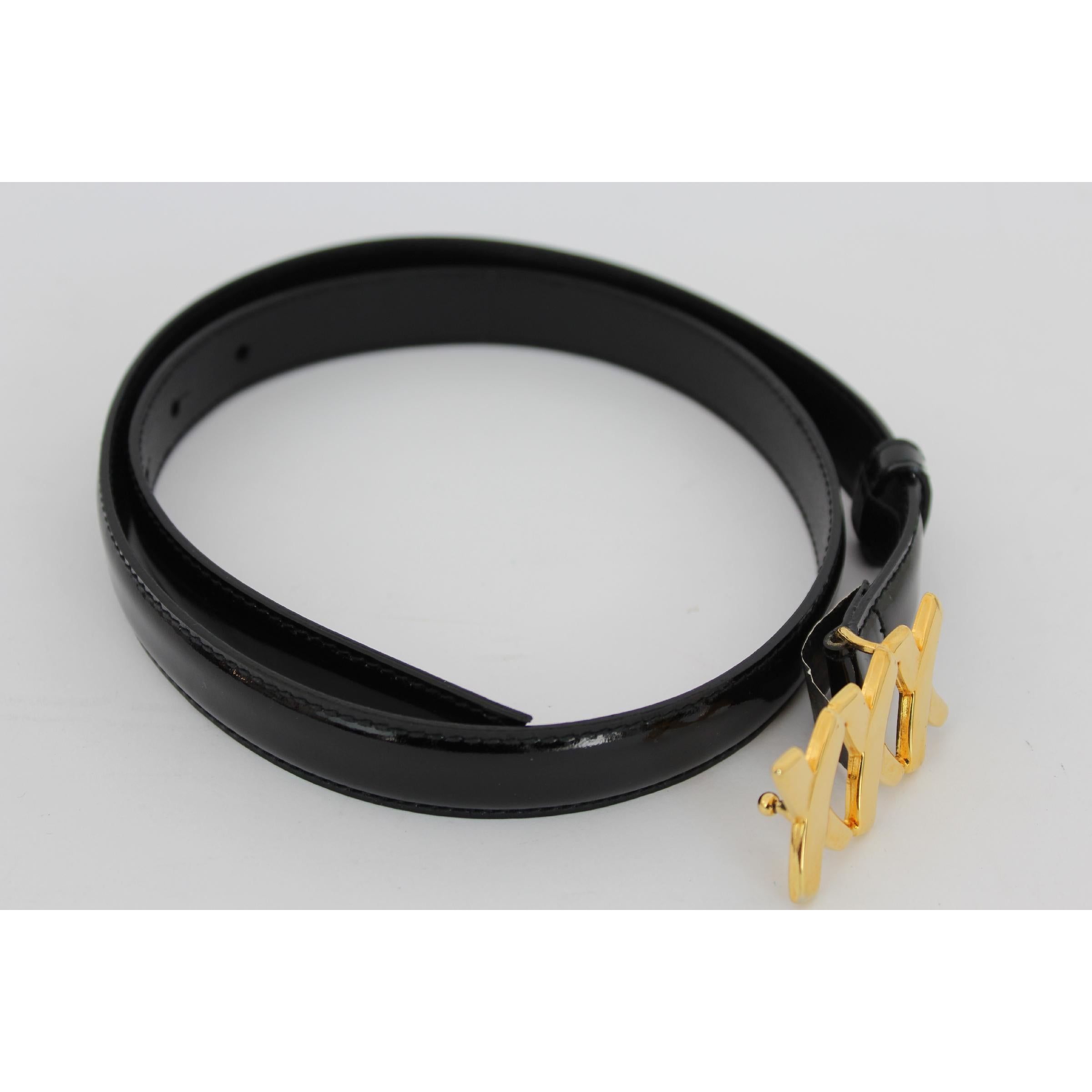 1980s Paloma Picasso Black Gold Patent Calf Vintage Sz 26 Triple X Belt In New Condition In Brindisi, Bt