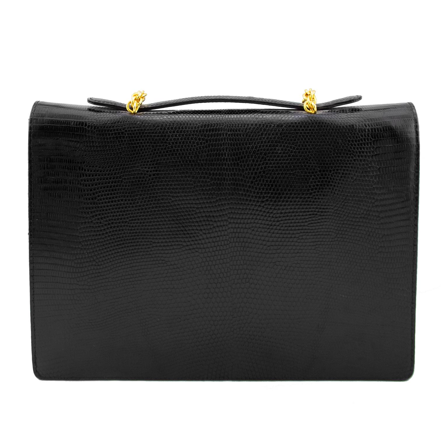1980s Paloma Picasso Black Patterned Leather and Gold Hardware Briefcase In Good Condition In Toronto, Ontario