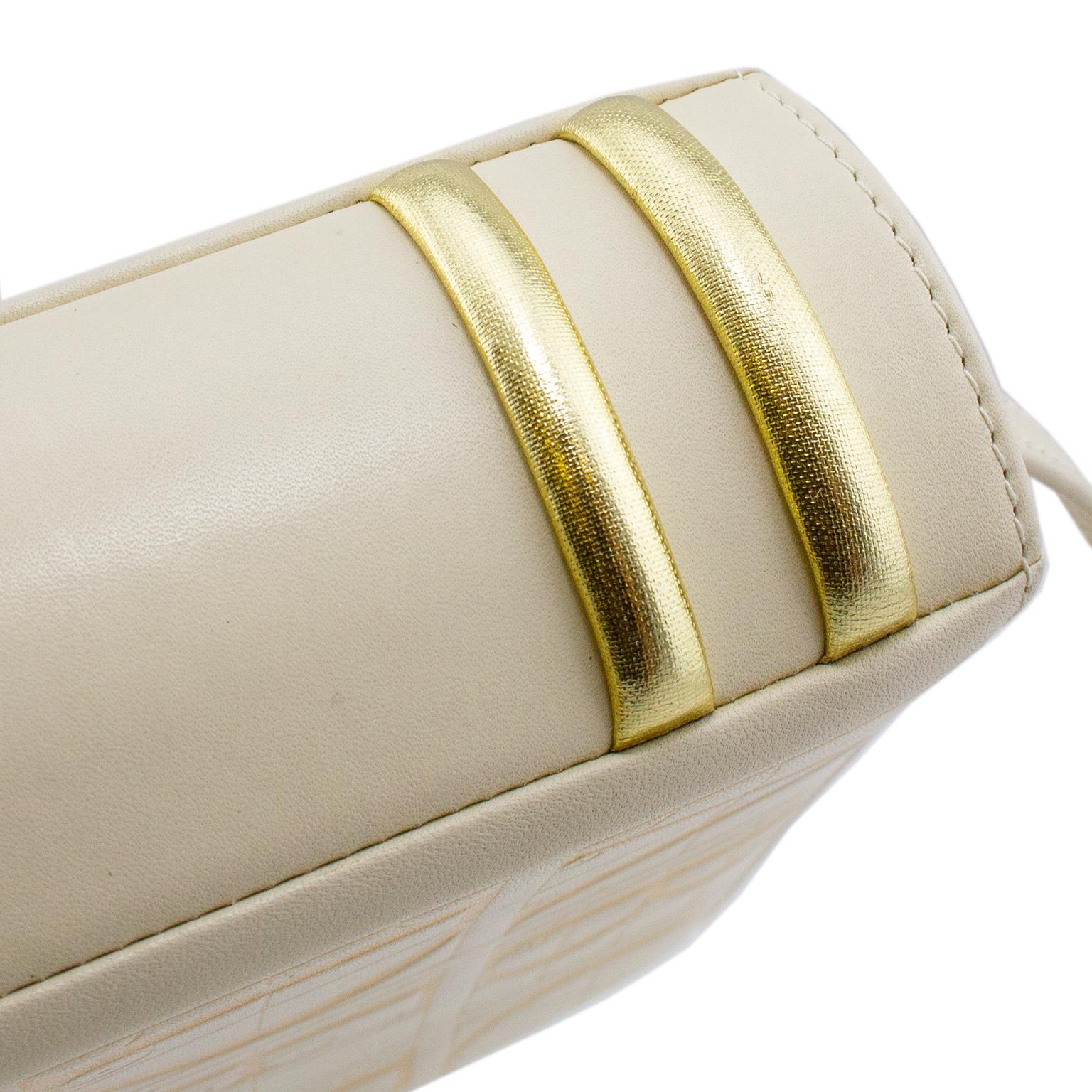 1980s Paloma Picasso Cream and Gold Leather Book Bag In Good Condition For Sale In Toronto, Ontario