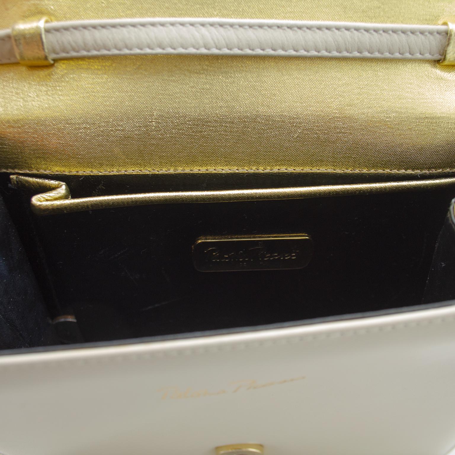 1980er Paloma Picasso Buchtasche aus cremefarbenem und goldenem Leder im Angebot 3