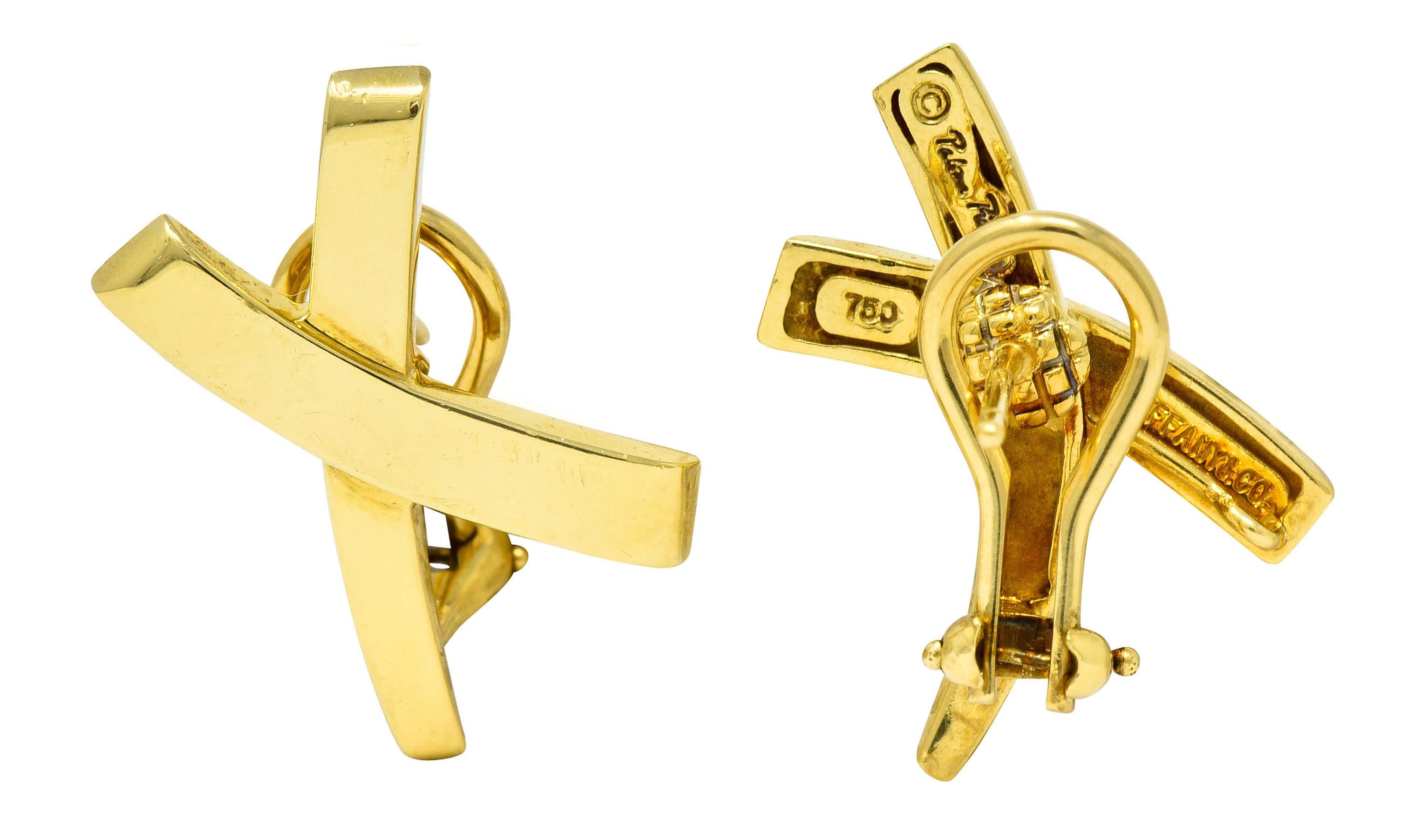 1980s Paloma Picasso Tiffany & Co. 18 Karat Gold Graffiti X-Earrings In Excellent Condition In Philadelphia, PA