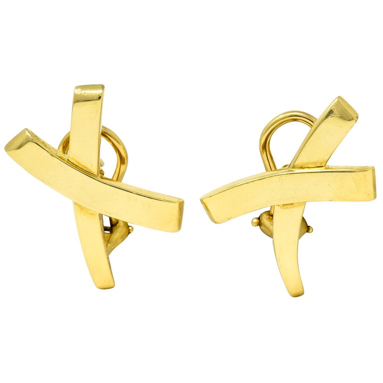 1980s Paloma Picasso Tiffany and Co. 18 Karat Gold Graffiti XEarrings