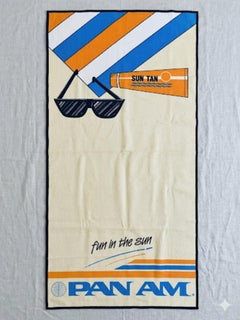 Estera de toalla vintage de playa "Fun in the Sun" de Pan Am de los años 80