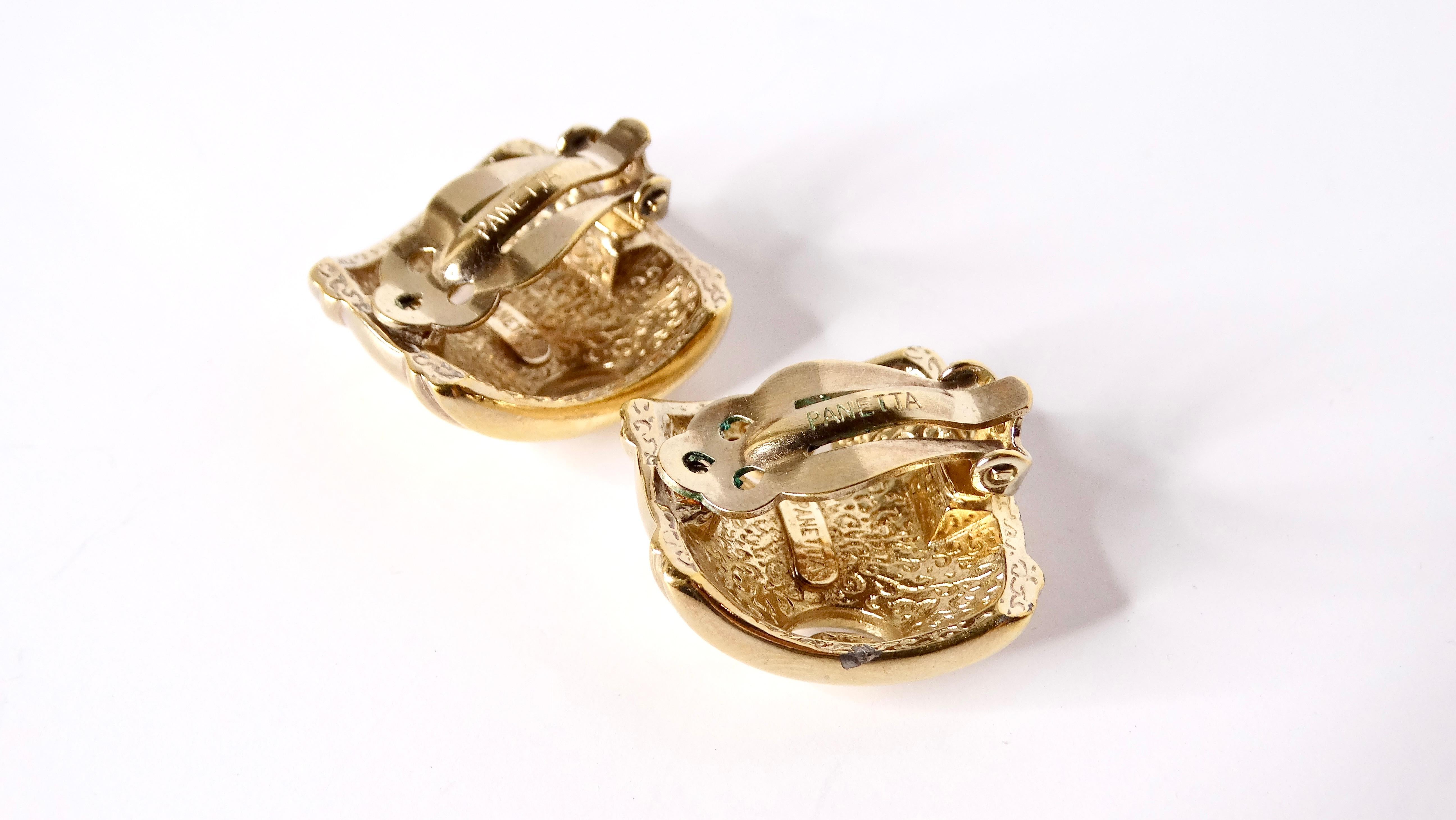 Orecchini a clip geometrici astratti placcati in oro 18k di Panetta degli anni '80 In condizioni discrete in vendita a Scottsdale, AZ