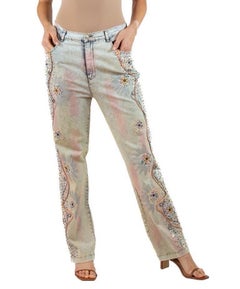 1980S Pastel Bleached Cotton/Lycra Denim Pants With Lace & Beading