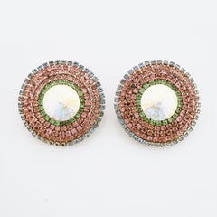 1980s Pastel Rhinestone Bullseye Statement Earrings By Roxanne Assoulin