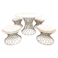 Ensemble de patio des années 1980 par Weather Wicker of Florida - Table + 4 tabourets