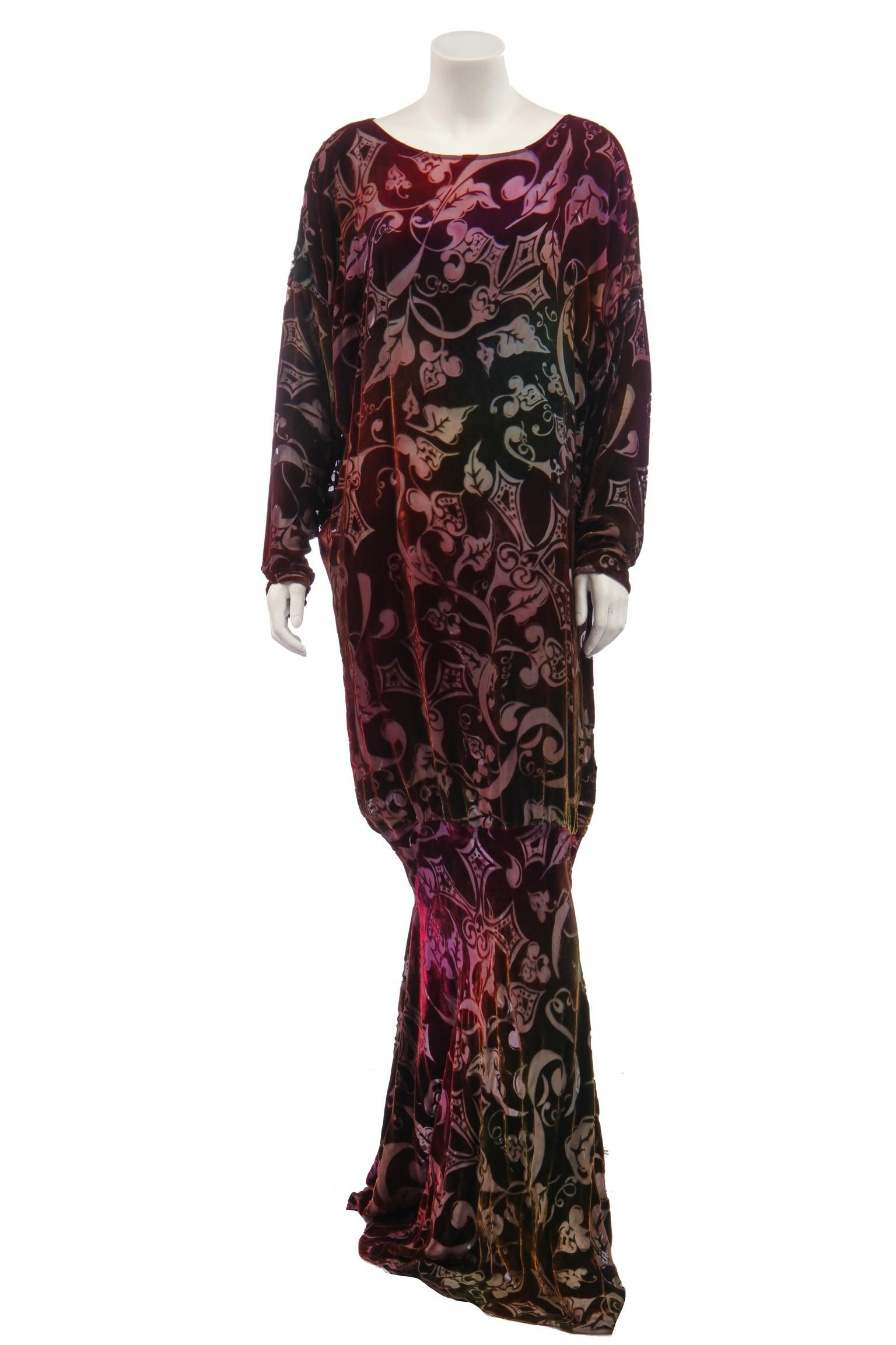 Robe du soir Patrica Lester Devoré Rainbow Degradé des années 1980 en vente 1