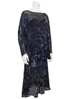 1980s Patricia and Charles Lester Gunmetal Devoree Velvet Dress