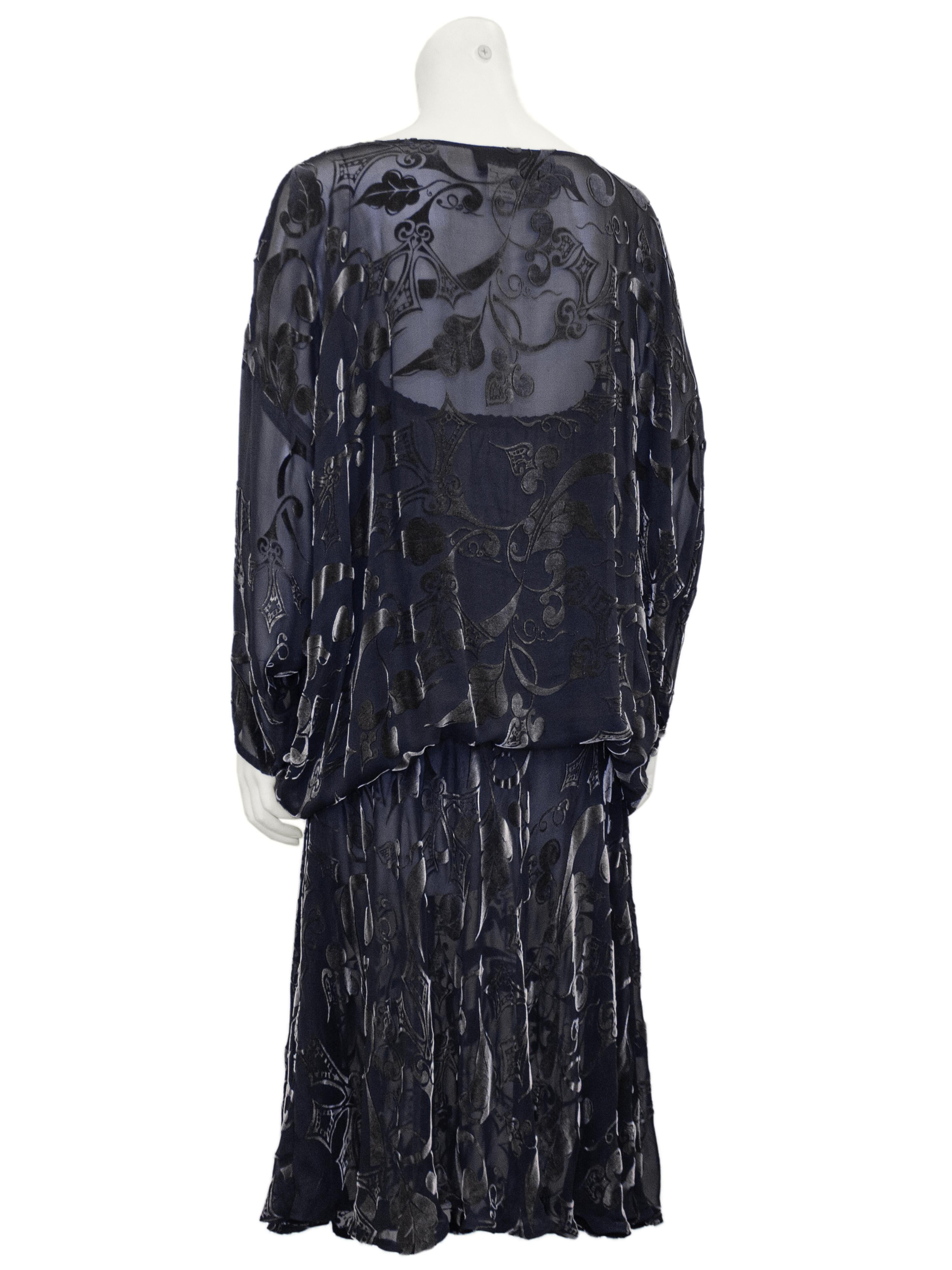 Black 1980s Patricia and Charles Lester Gunmetal Devoree Velvet Dress For Sale