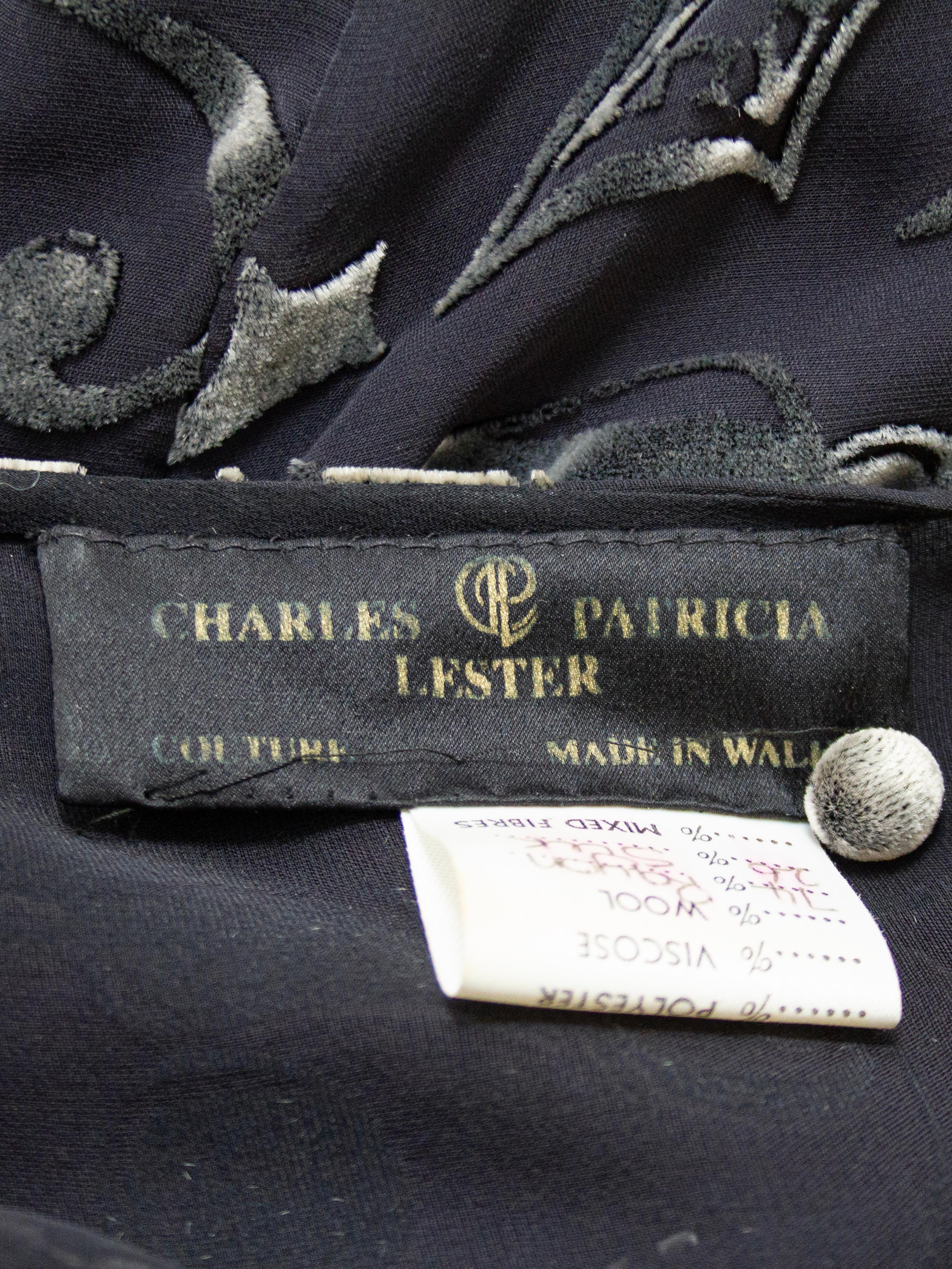 1980s Patricia and Charles Lester Gunmetal Devoree Velvet Dress For Sale 1