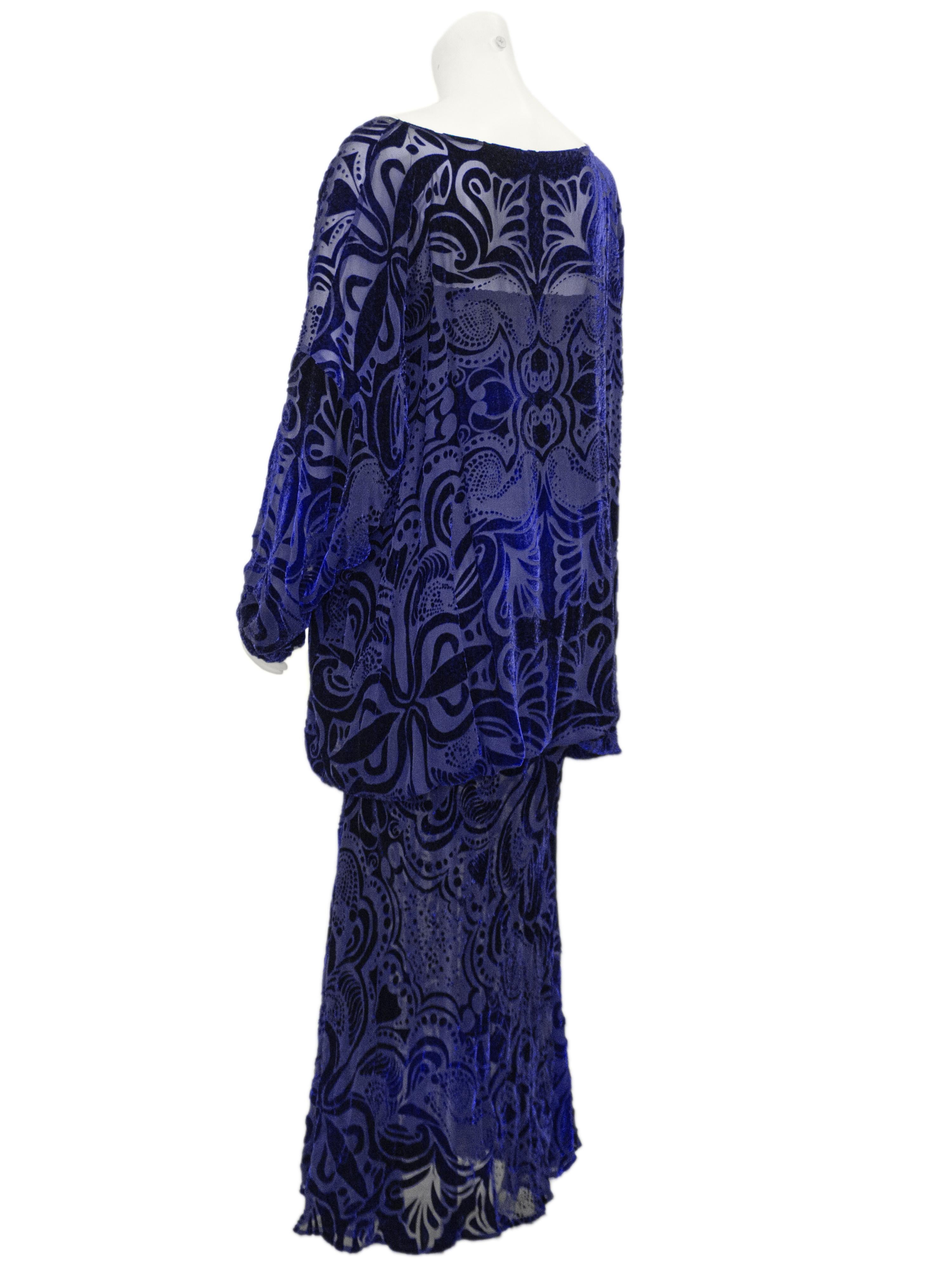 1980er Patricia und Charles Lester 'Zelda' Marineblaues Devoree Samtkleid aus Devoree (Schwarz) im Angebot