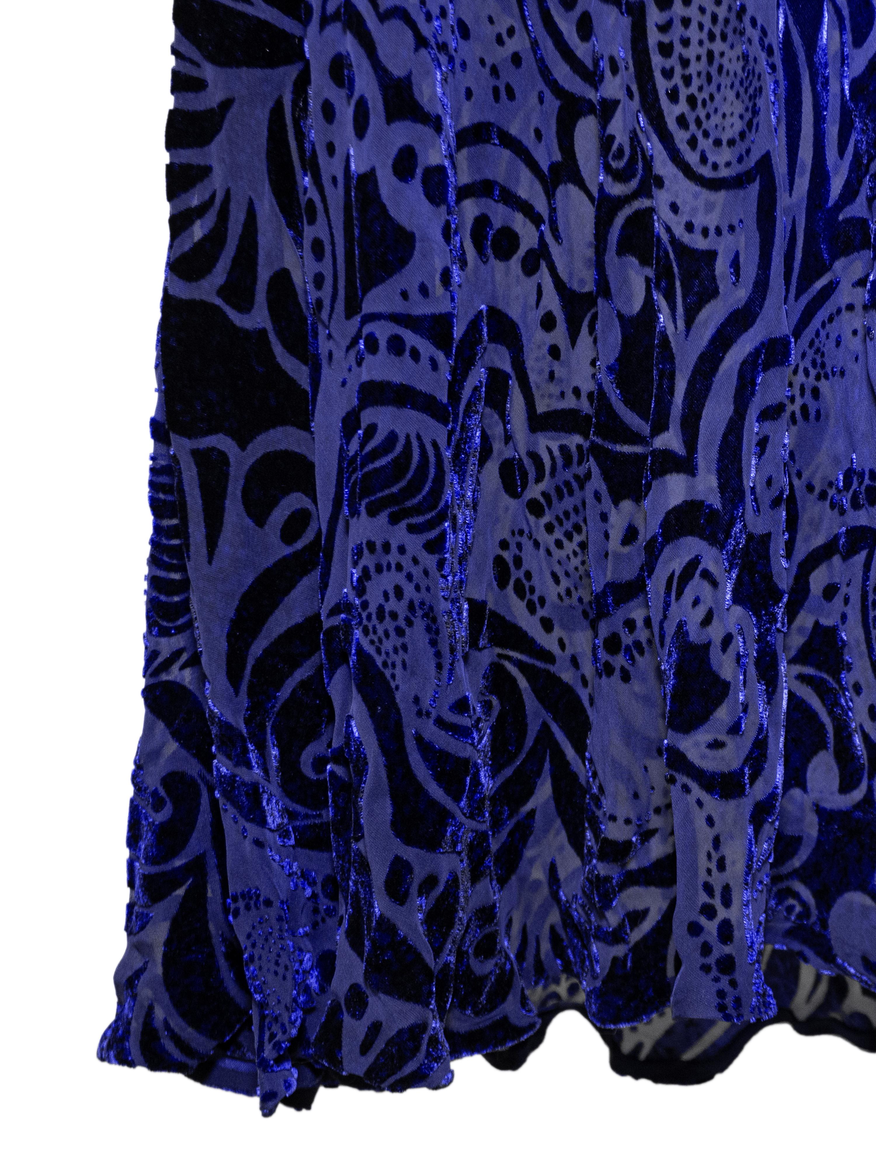 1980er Patricia und Charles Lester 'Zelda' Marineblaues Devoree Samtkleid aus Devoree im Angebot 1