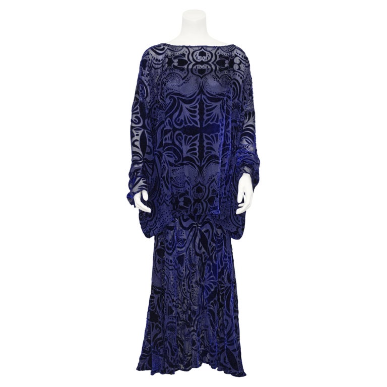 1980s Patricia And Charles Lester 'zelda' Navy Blue Devoree Velvet Gown 1980s Patricia And Charles Lester 'zelda' Navy Blue Devoree Velvet Gown