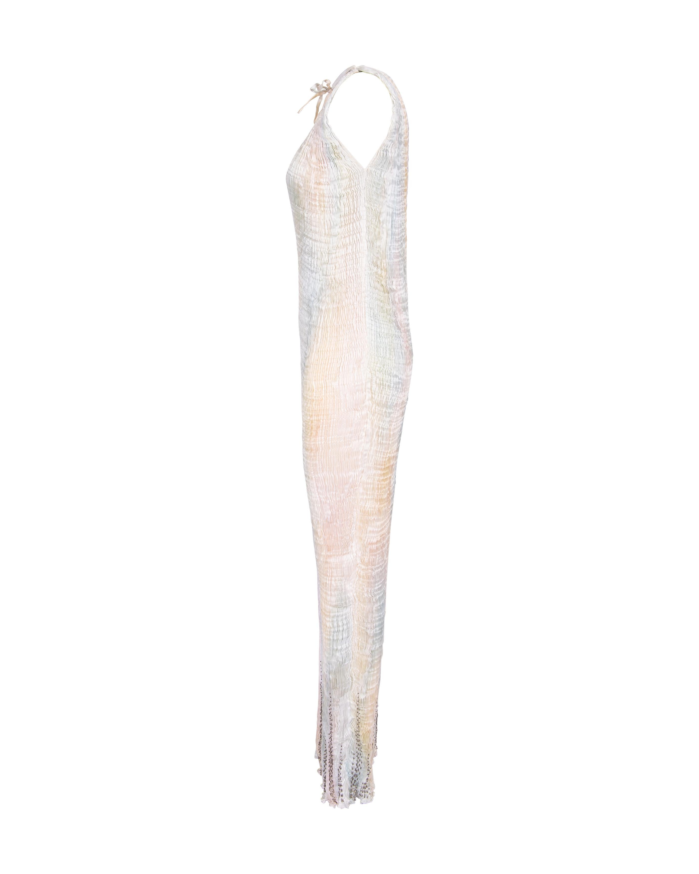 Women's 1980's Patricia Lester Fortuny Pleated Embellished Pastel Gown