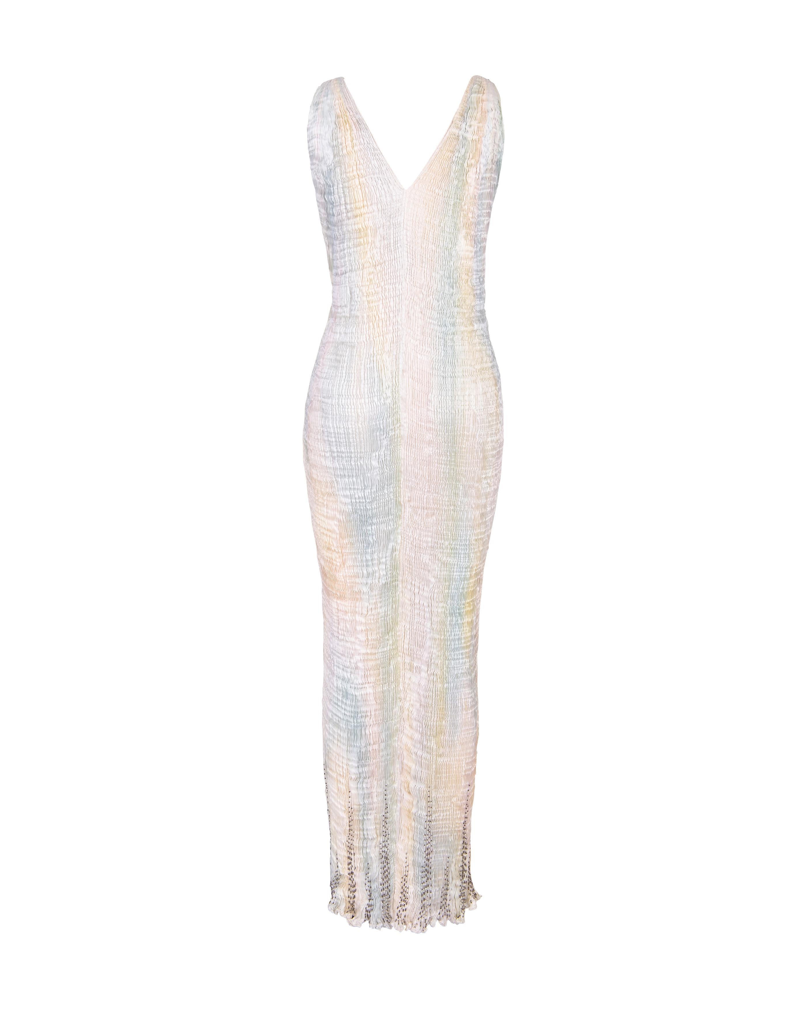 1980's Patricia Lester Fortuny Pleated Embellished Pastel Gown 1