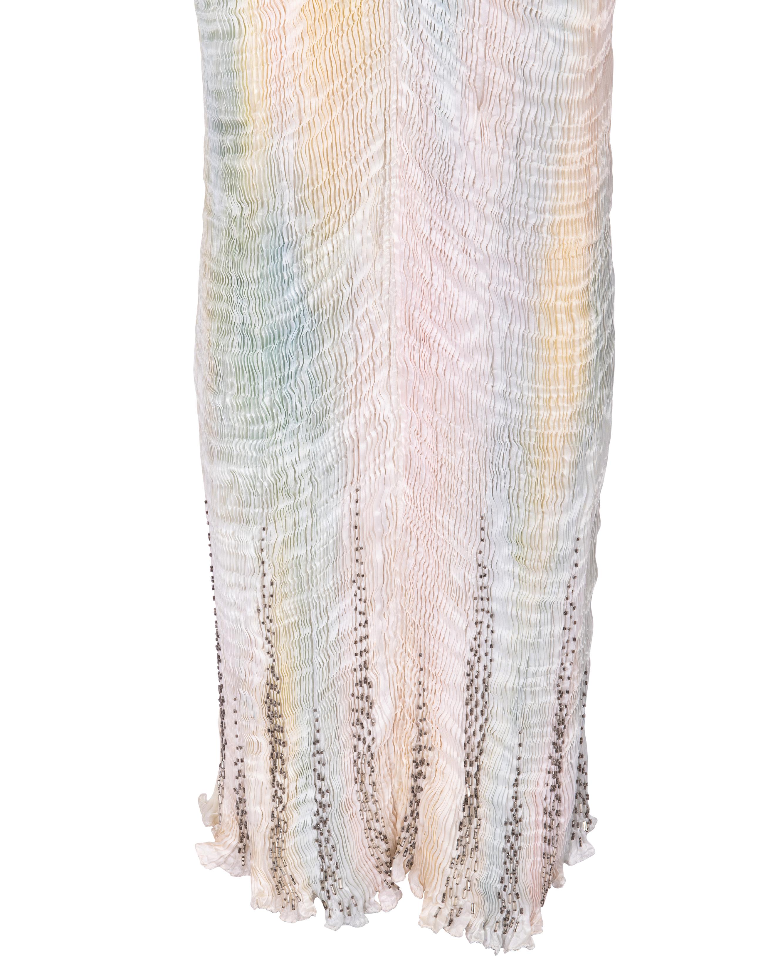 1980's Patricia Lester Fortuny Pleated Embellished Pastel Gown 4