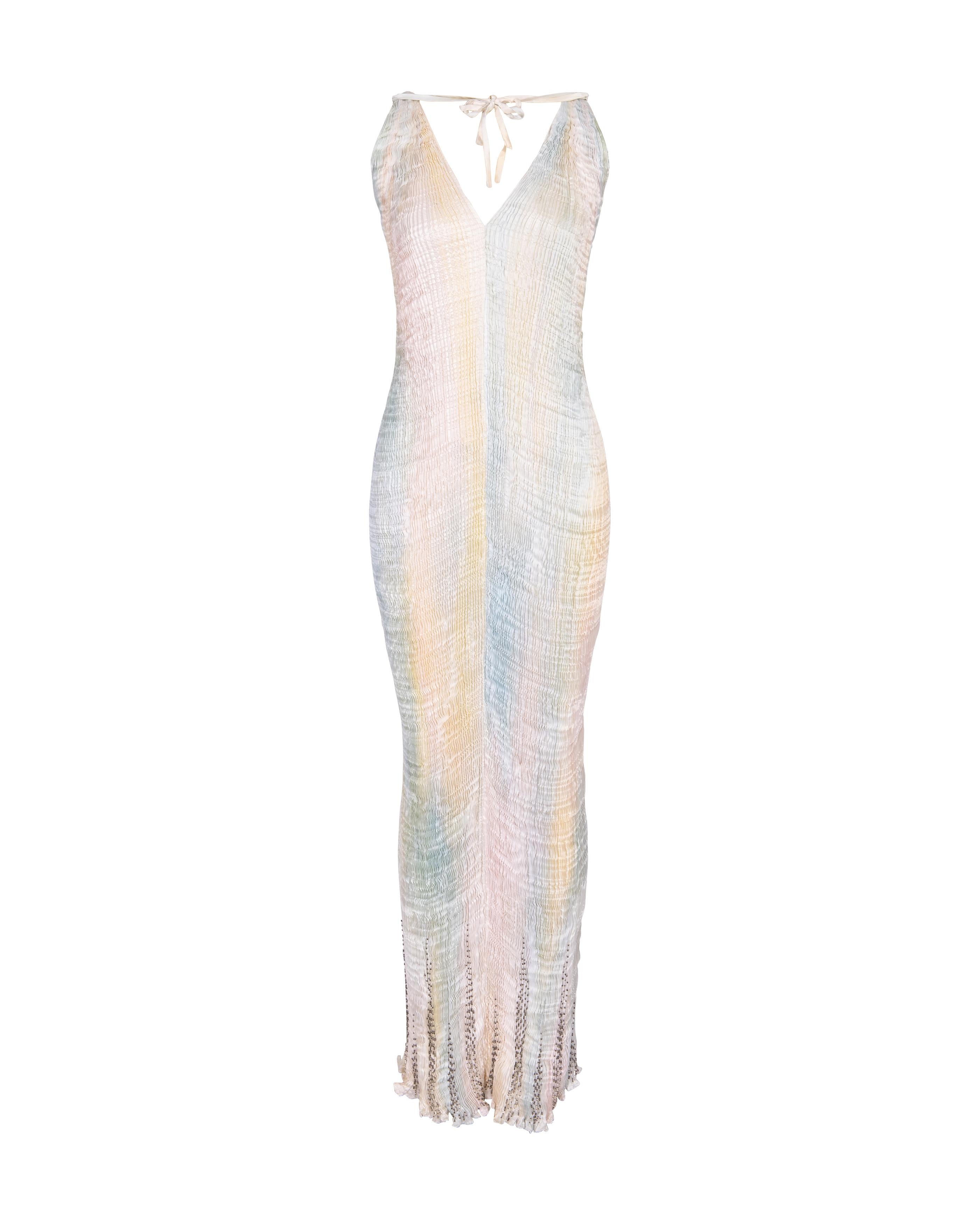 1980's Patricia Lester Fortuny Pleated Embellished Pastel Gown 5