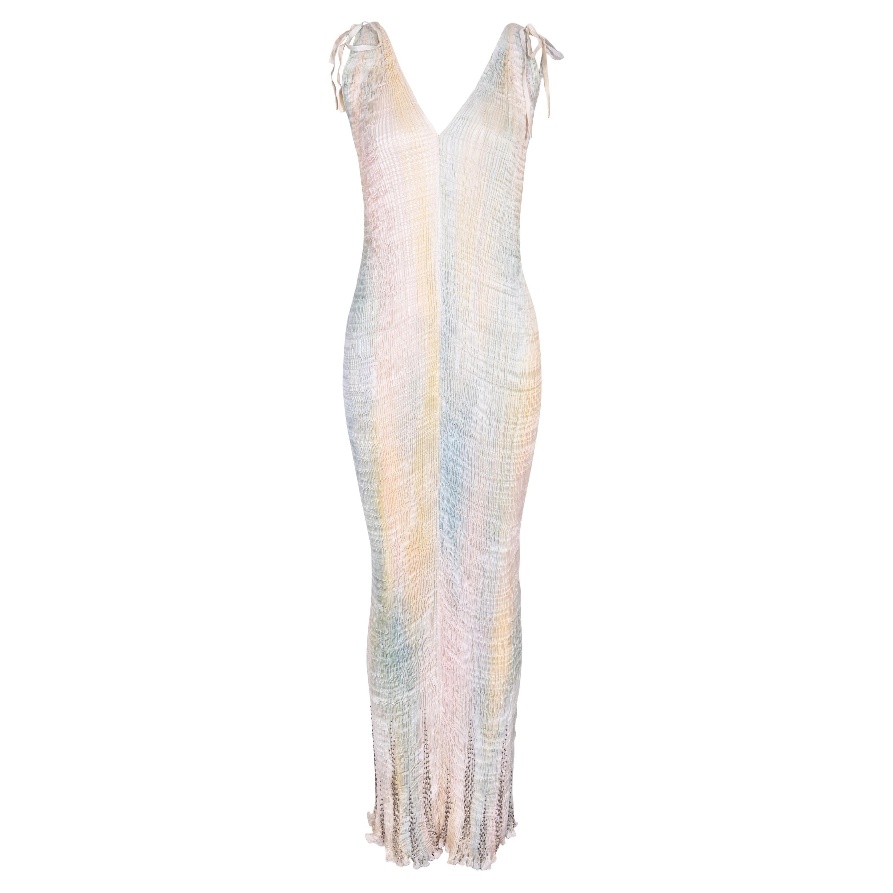 1980's Patricia Lester Fortuny Pleated Embellished Pastel Gown