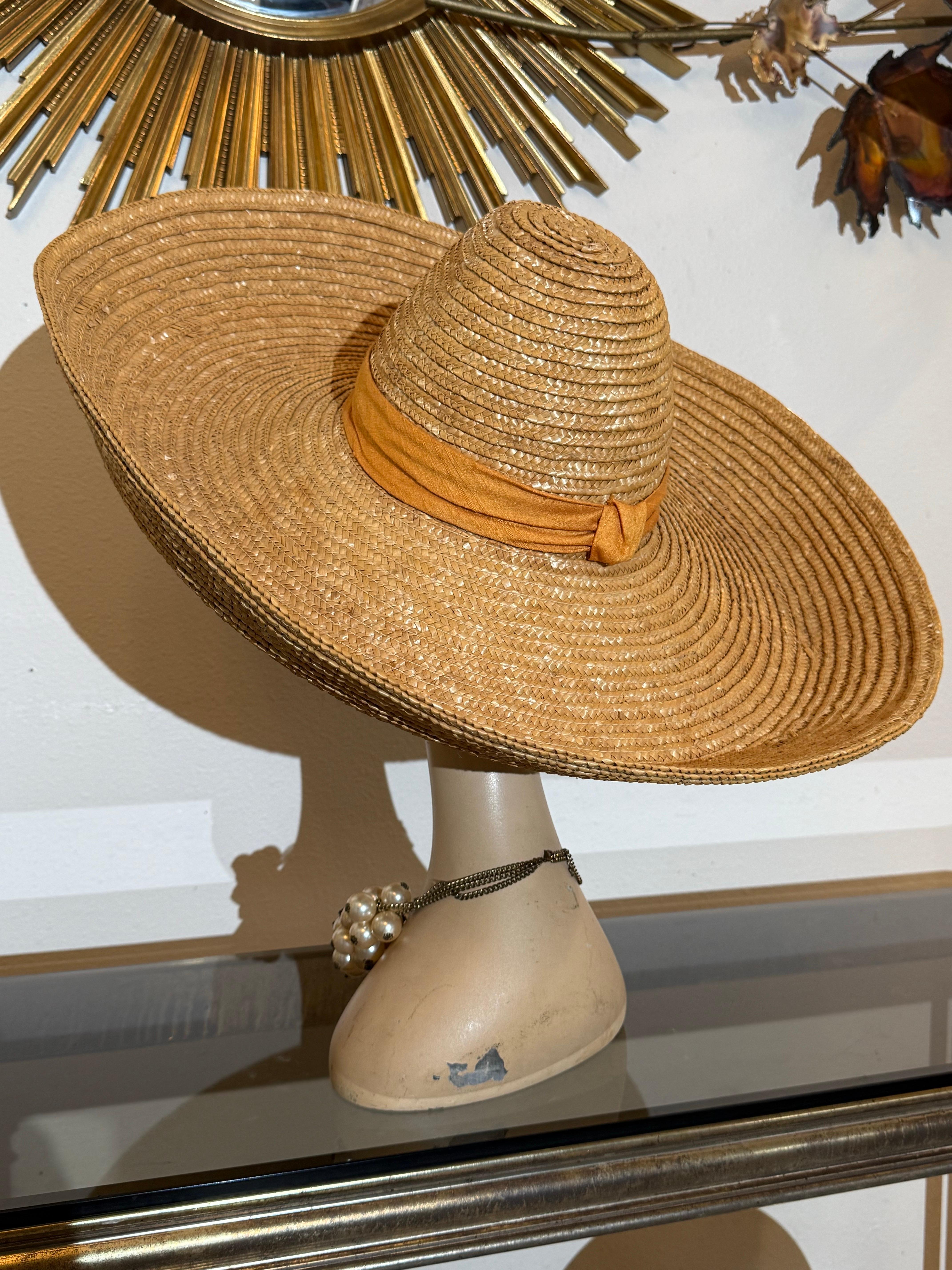 Sombrero de verano de paja astillada estilo sombrerero Patricia Underwood, años 80 en Excelente estado para la venta en Gresham, OR