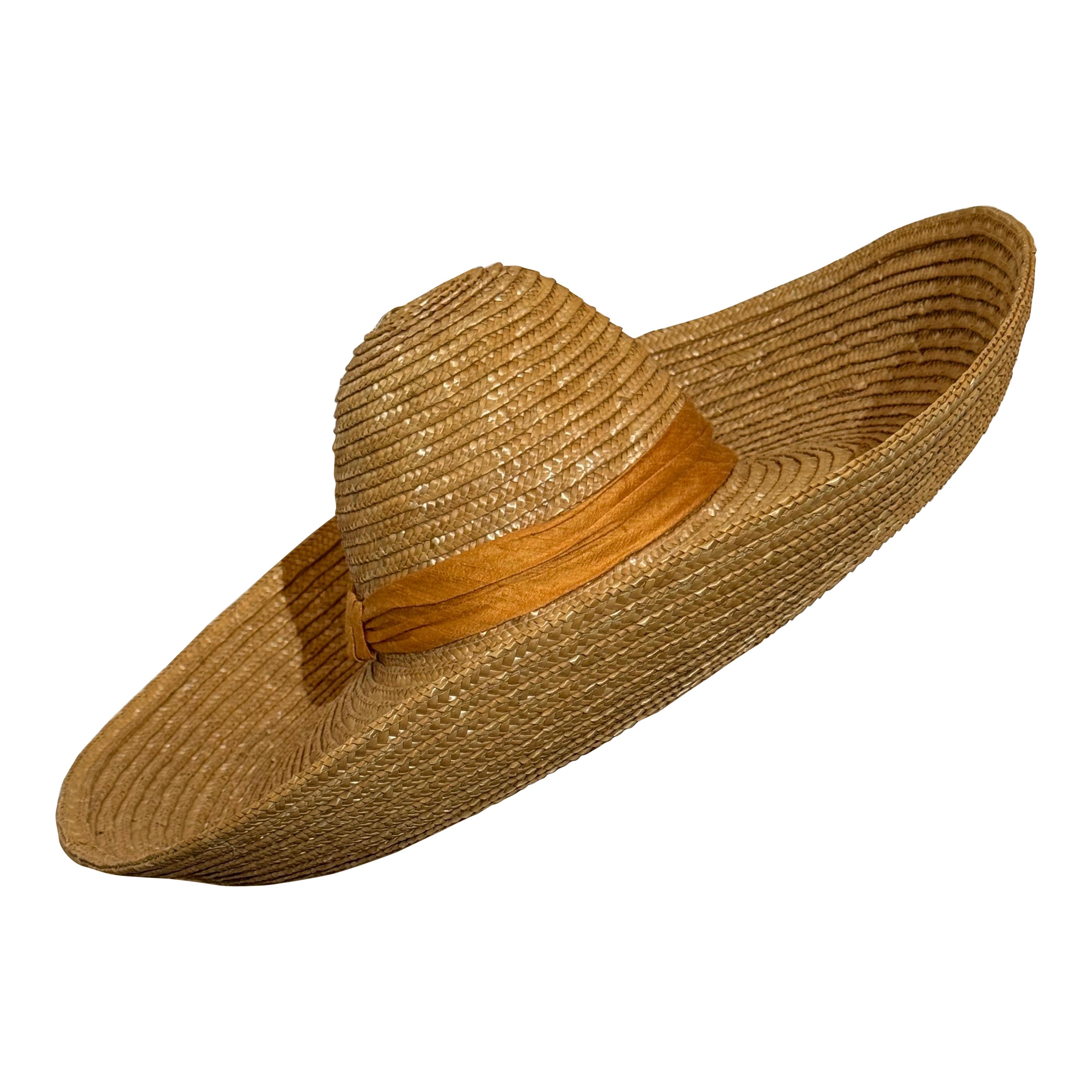 Sombrero de verano de paja astillada estilo sombrerero Patricia Underwood, años 80 en venta