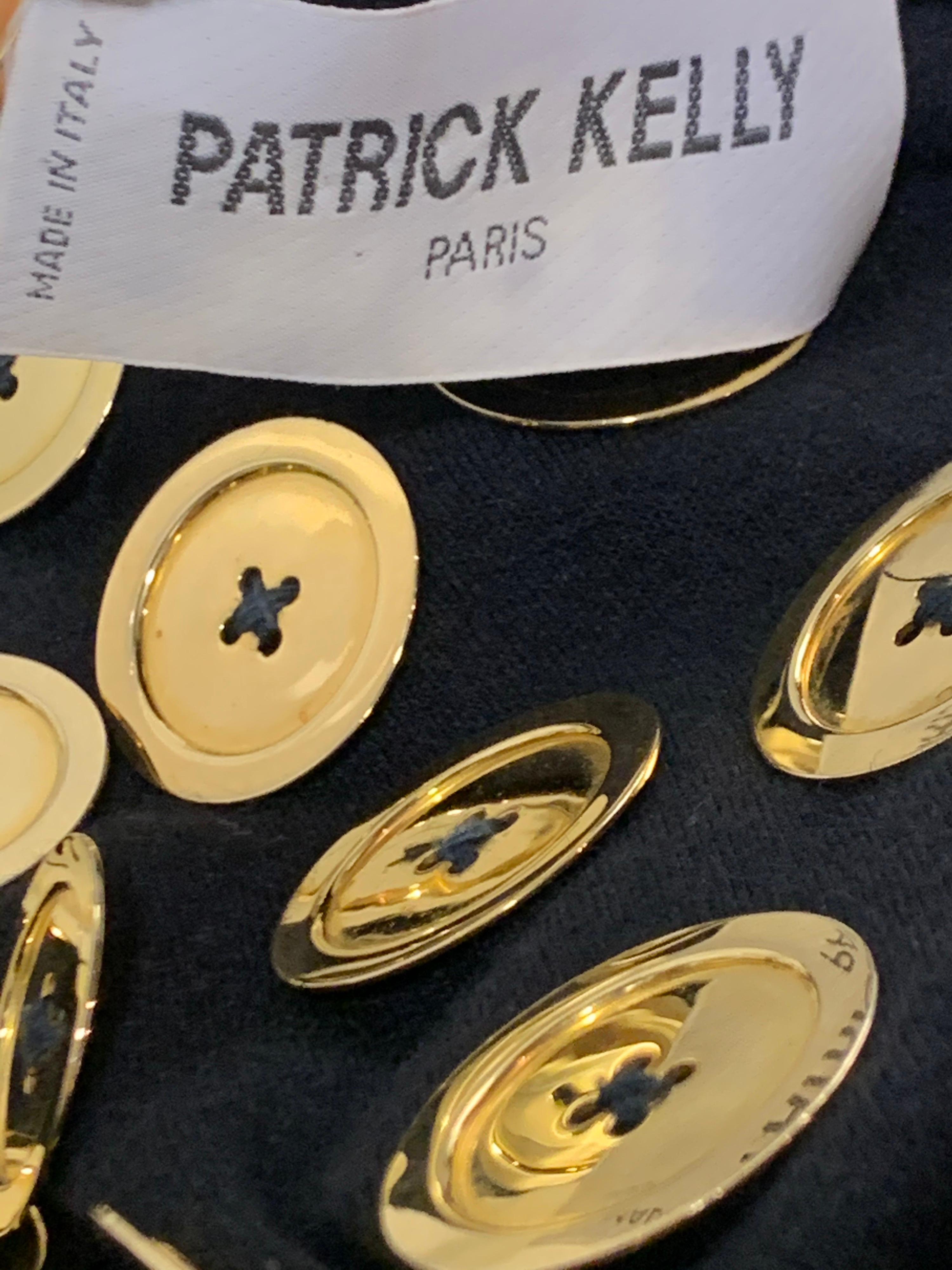 1980s Patrick Kelly Black Mini Dress w/ Trompe L'Oeil Bolero Of Gold Buttons For Sale 8
