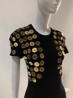 1980s Patrick Kelly Black Mini Dress w/ Trompe L'Oeil Bolero Of Gold Buttons