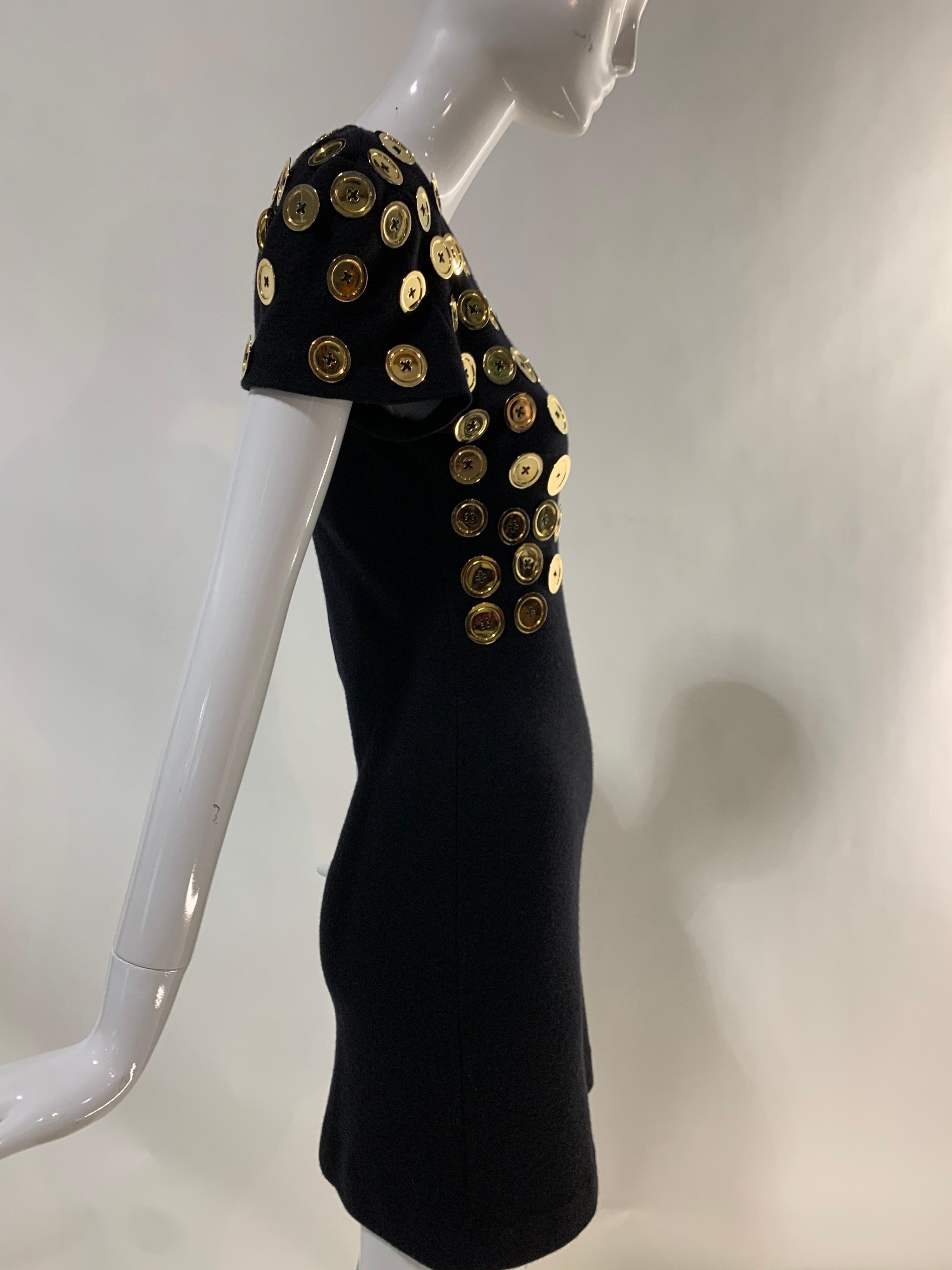 Women's 1980s Patrick Kelly Black Mini Dress w/ Trompe L'Oeil Bolero Of Gold Buttons For Sale