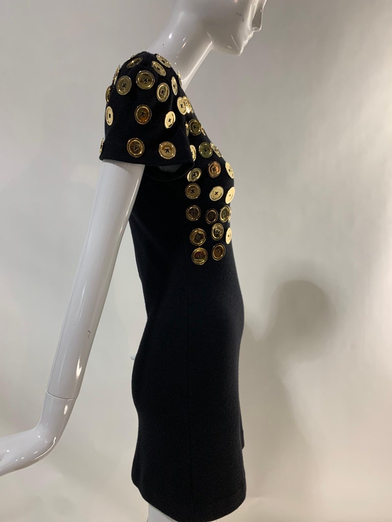 1980s Patrick Kelly Black Mini Dress w/ Trompe L'Oeil Bolero Of Gold Buttons 1980s Patrick Kelly Black Mini Dress w/ Trompe L'Oeil Bolero Of Gold Buttons