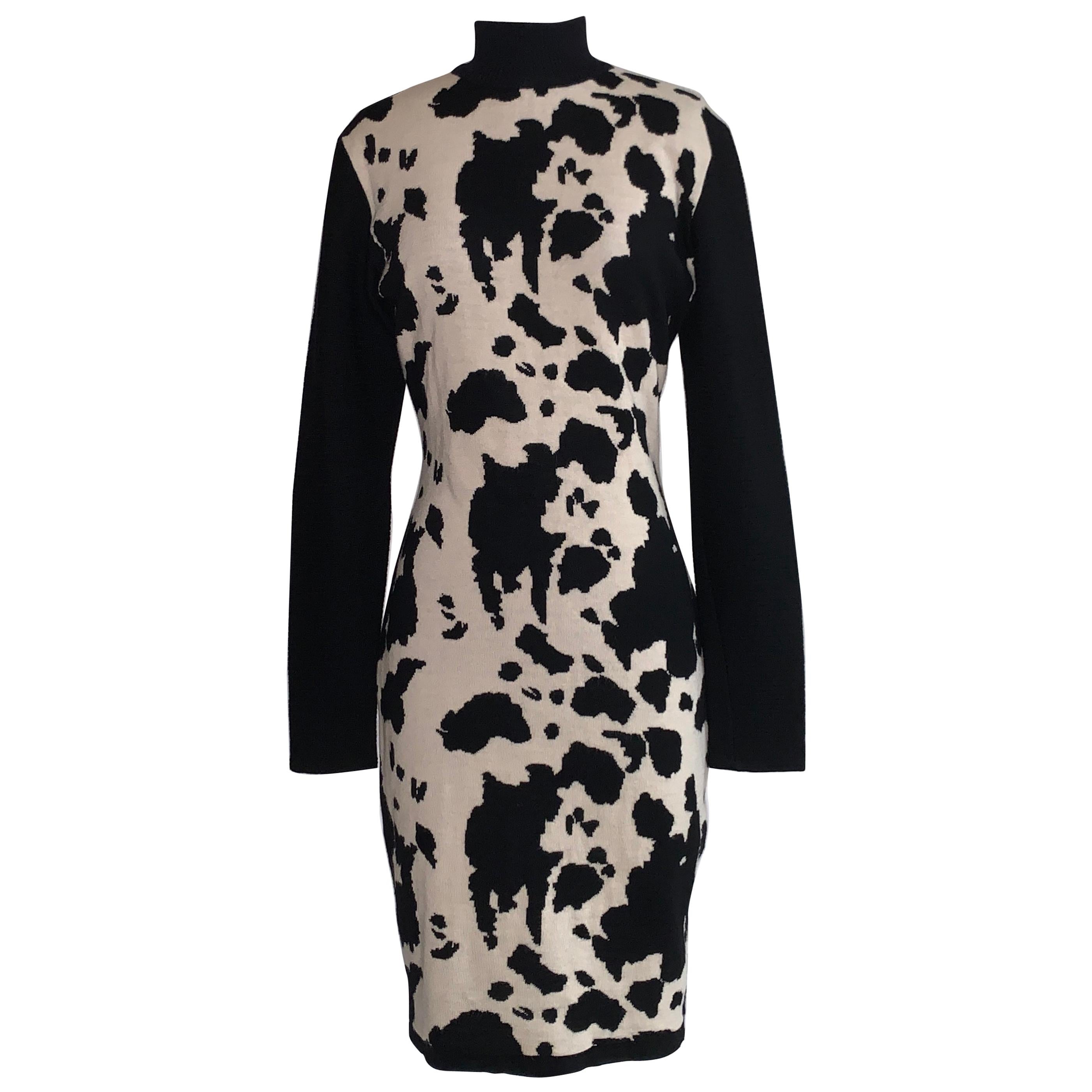Pony Print Sweater Knit Fitted Dress 
