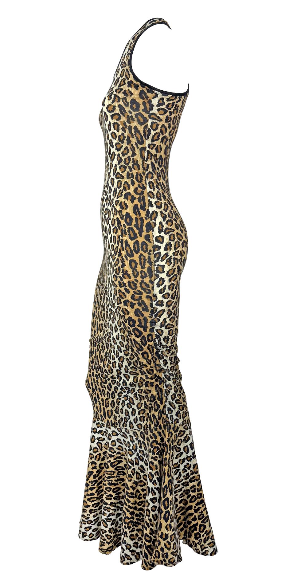 Black 1980s Patrick Kelly Leopard Print Jersey Sleeveless Stretch Flare Gown For Sale