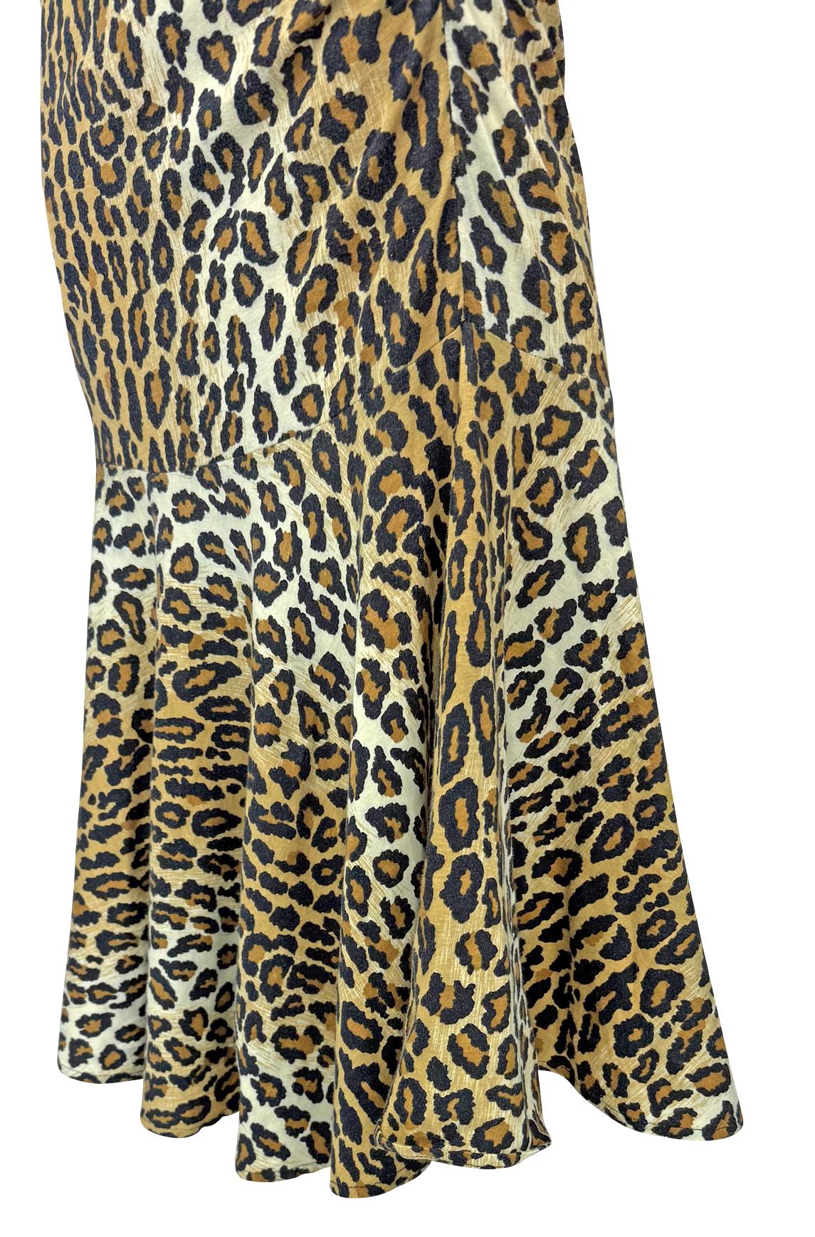 1980s Patrick Kelly Leopard Print Jersey Sleeveless Stretch Flare Gown For Sale 2
