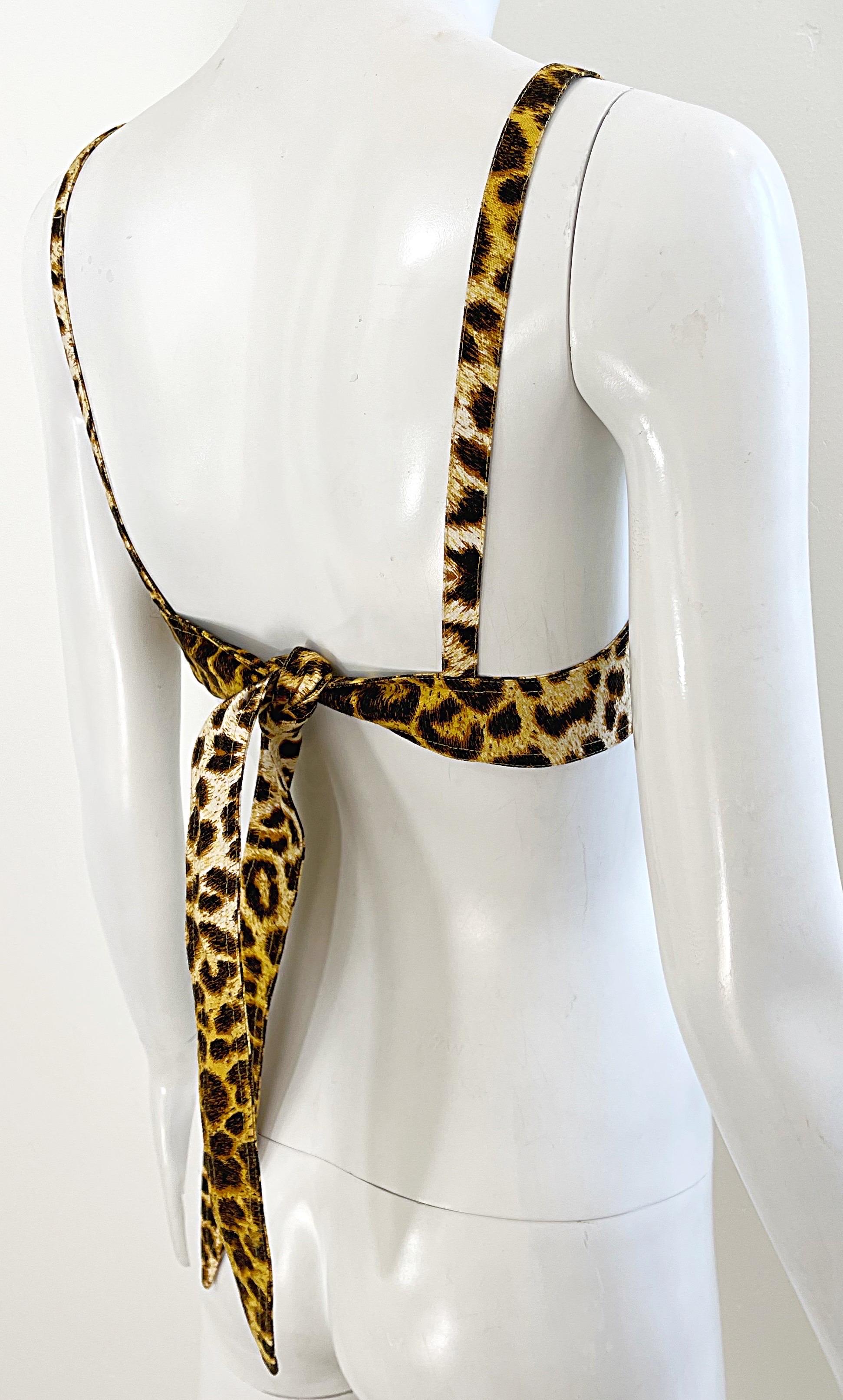 1980s Patrick Kelly Paris Leopard Print Size 4 Cotton Bra 80s Vintage Crop Top For Sale 2