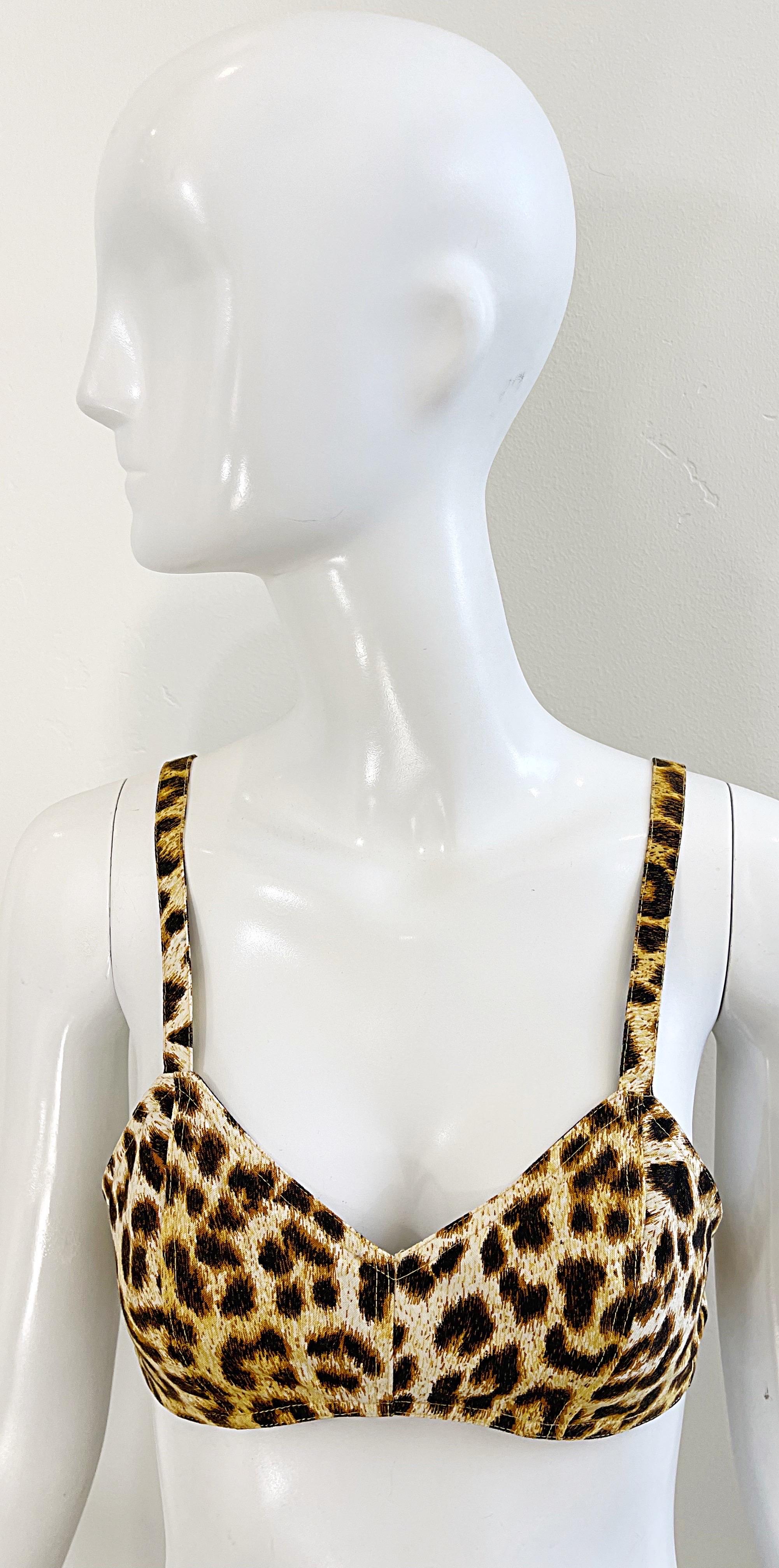 1980s Patrick Kelly Paris Leopard Print Größe 4 Baumwolle BH 80s Vintage Crop Top (Braun) im Angebot