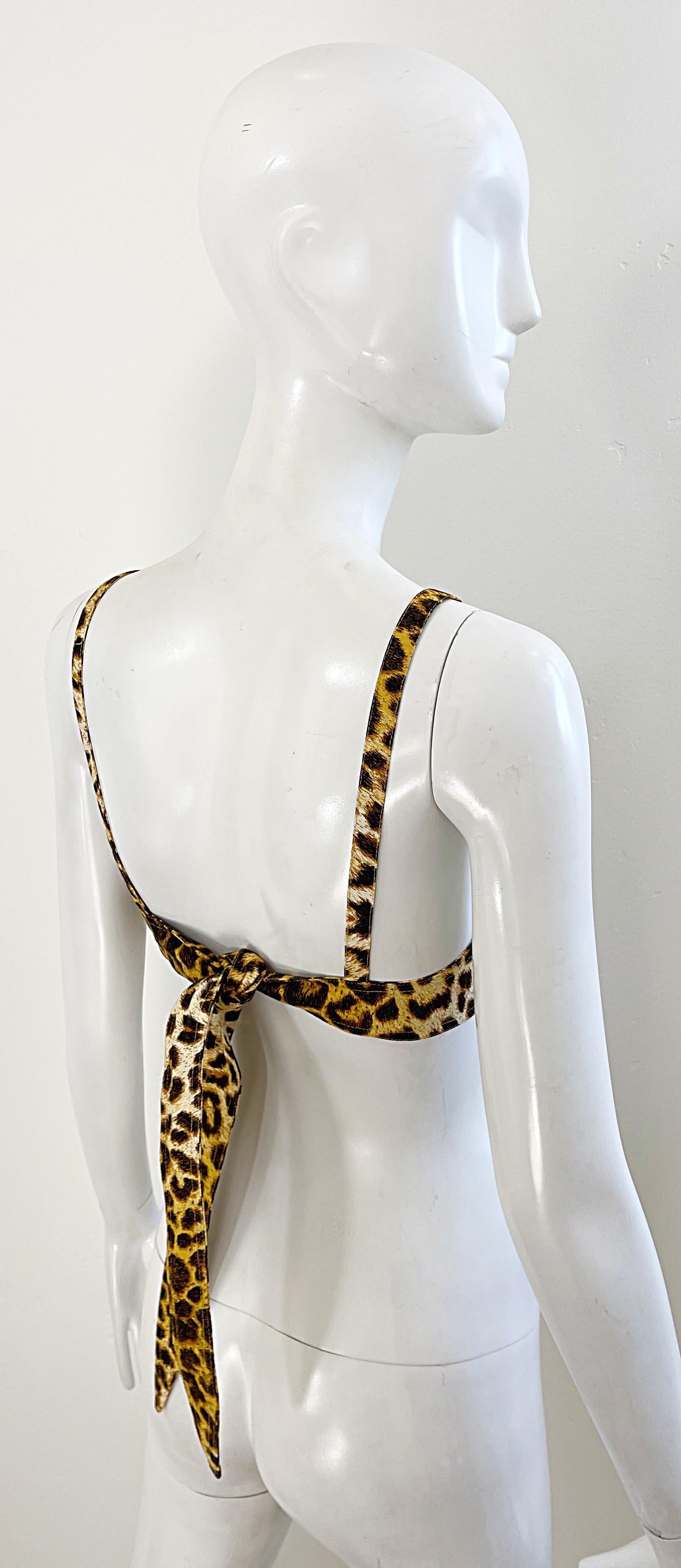 1980s Patrick Kelly Paris Leopard Print Size 4 Cotton Bra 80s Vintage Crop Top Excellent état - En vente à San Diego, CA