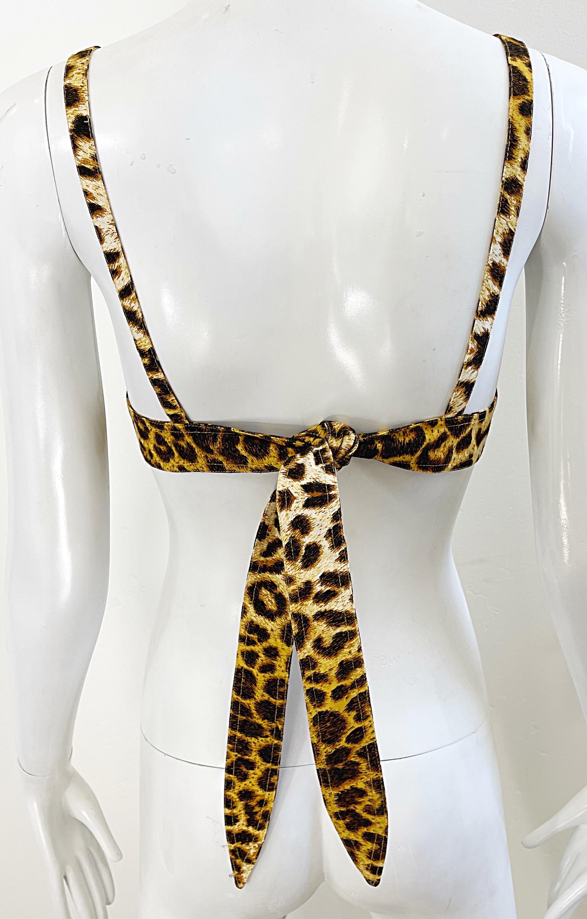 1980s Patrick Kelly Paris Leopard Print Size 4 Cotton Bra 80s Vintage Crop Top Pour femmes en vente