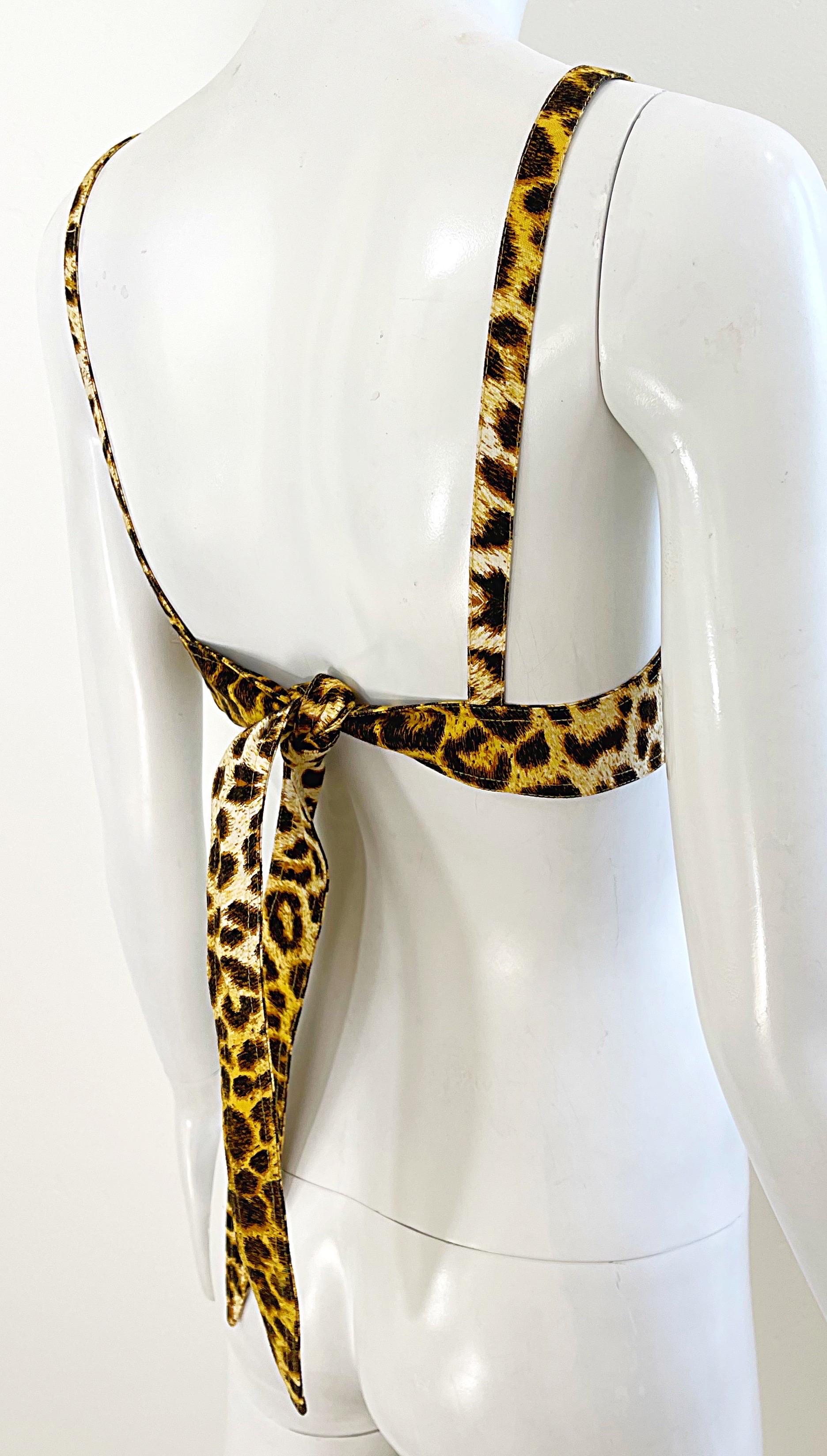 1980s Patrick Kelly Paris Leopard Print Size 4 Cotton Bra 80s Vintage Crop Top en vente 3