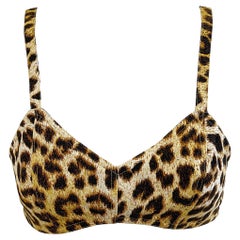 Patrick Kelly Paris, anni '80, con stampa leopardata, taglia 4, reggiseno in cotone, anni '80, crop top vintage