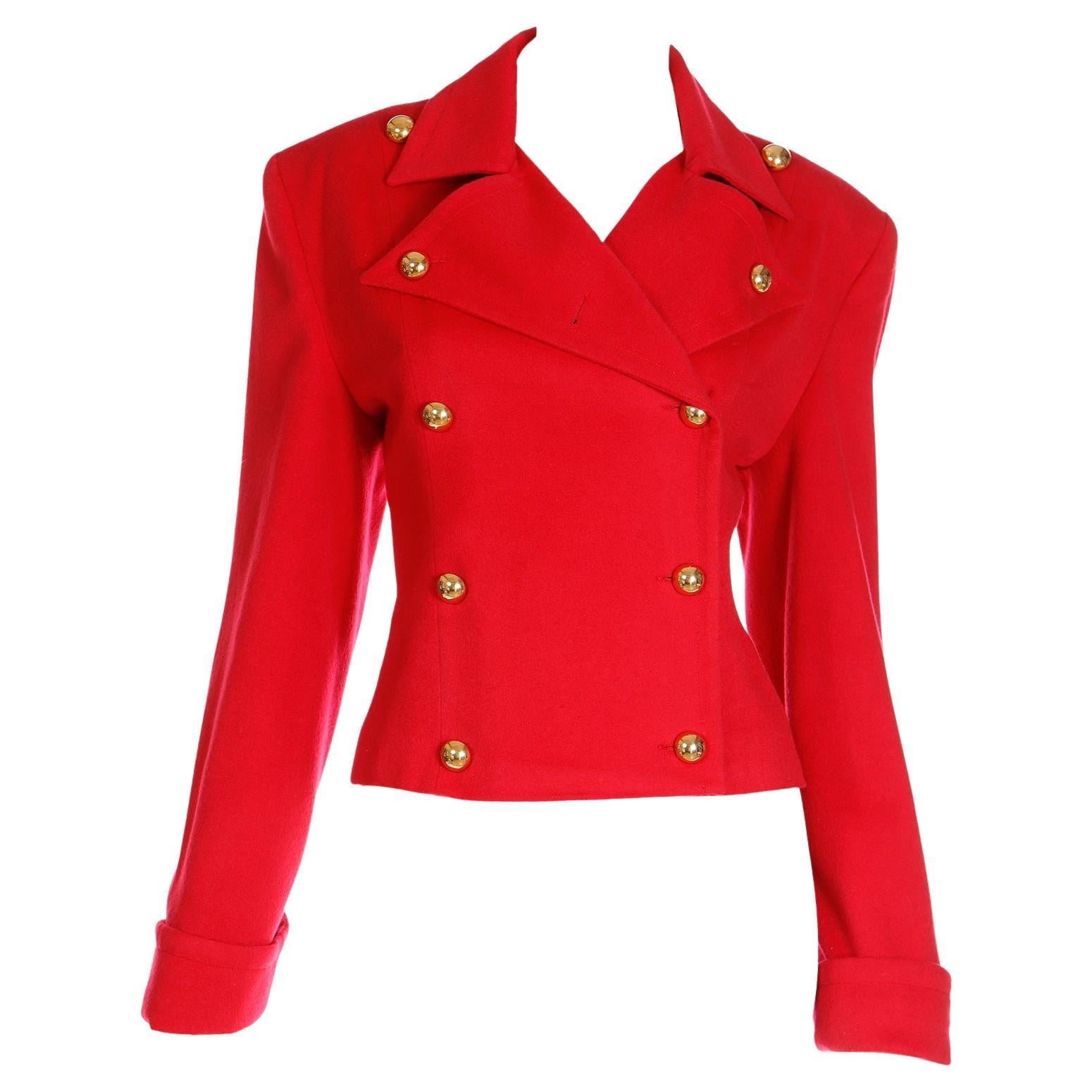1980s Patrick Kelly Paris Vintage Cropped Double Breasted Red Jacket For Sale