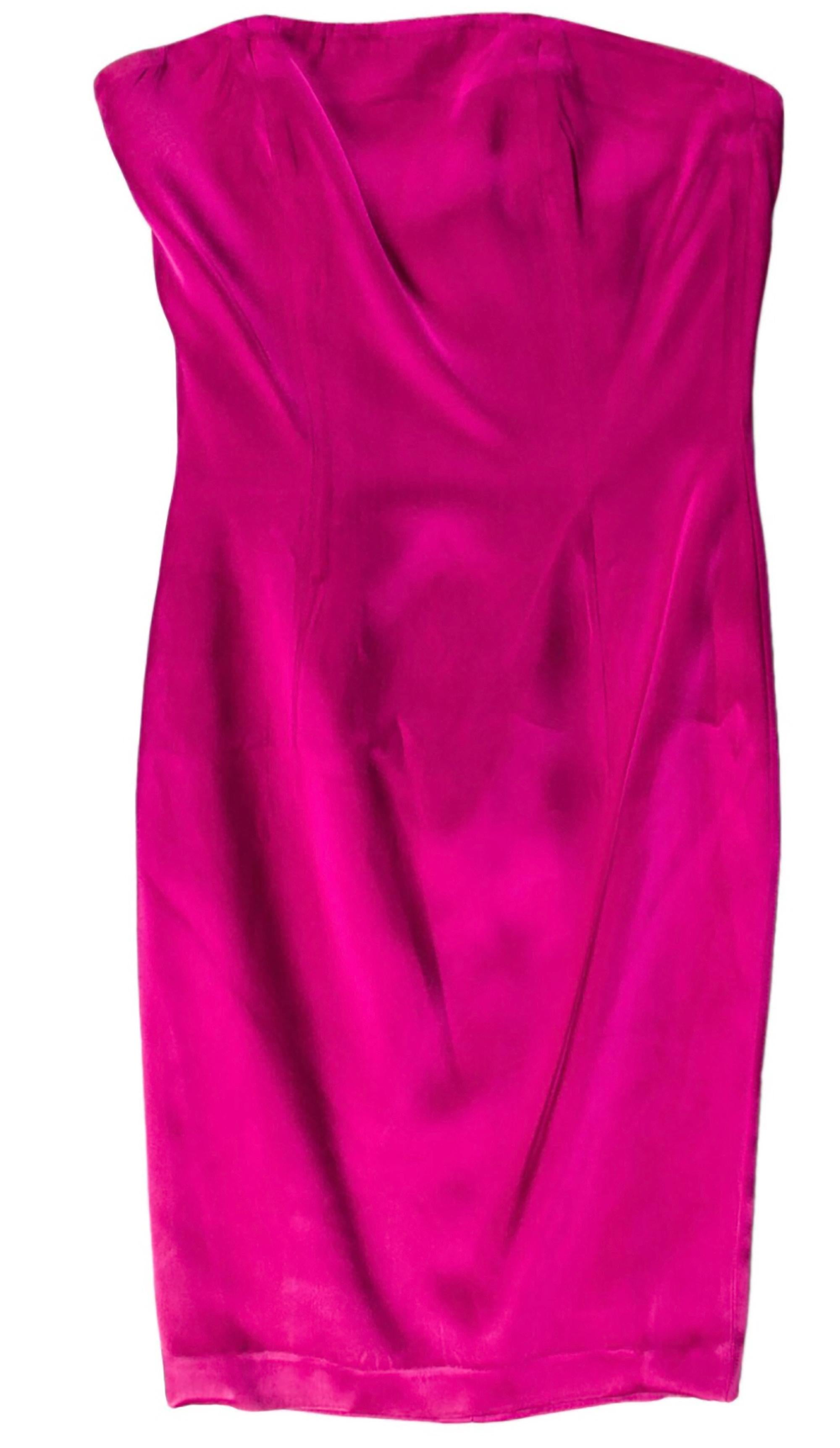 1980s Patrick Kelly Pink Satin Strapless Dress 1