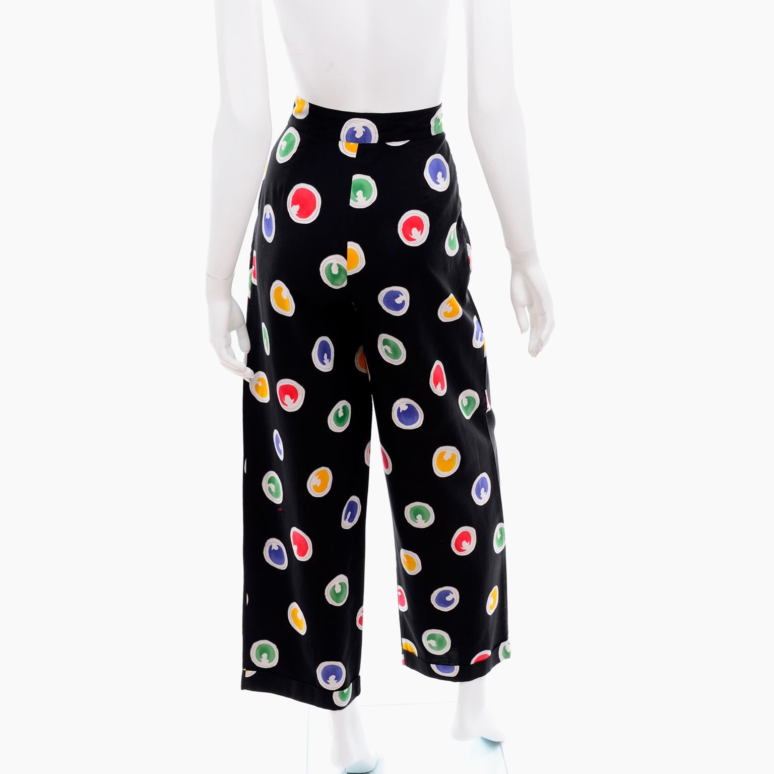 1980s Patrick Kelly Vintage Pants Abstract Circle Button Print Black Trousers In Excellent Condition In Portland, OR