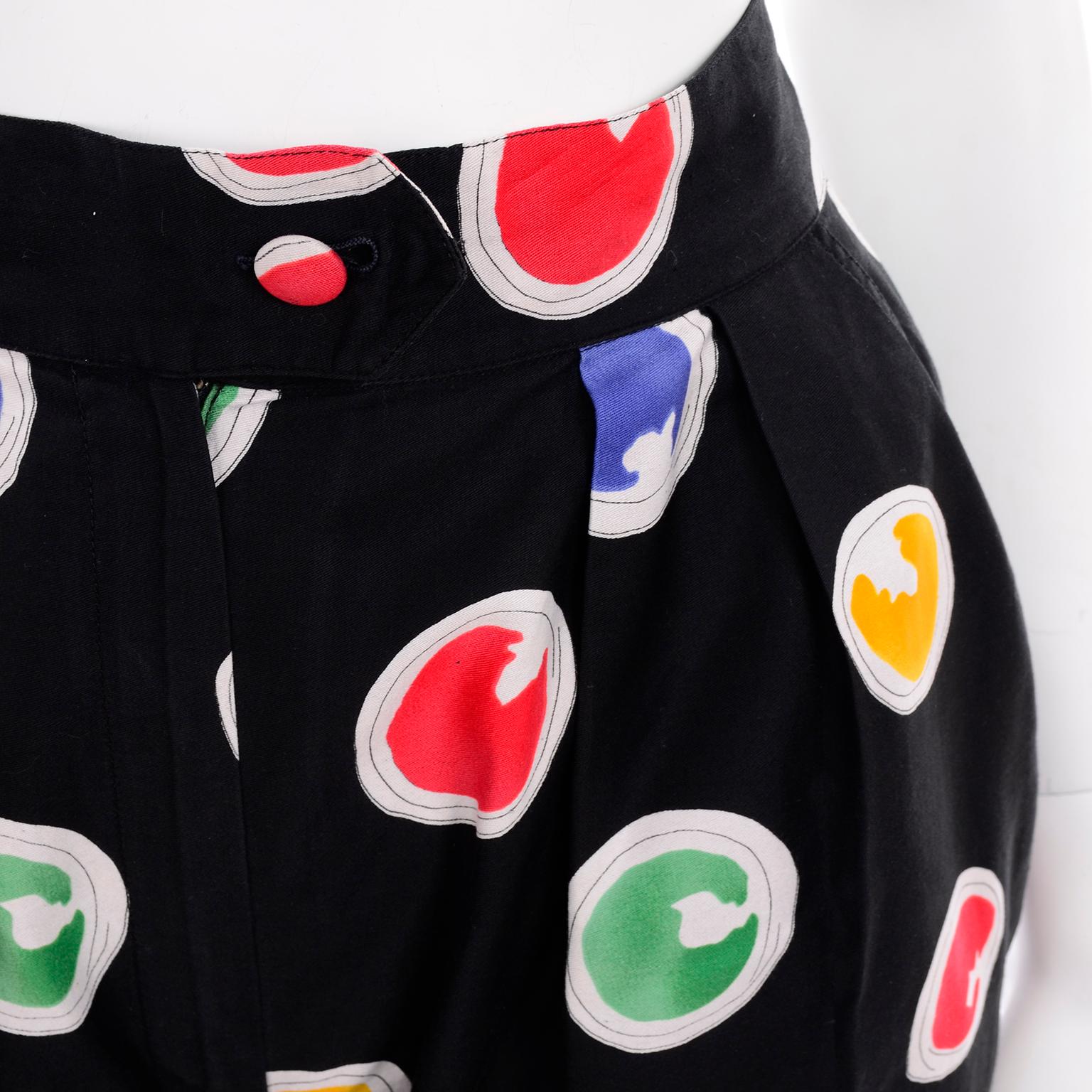 1980s Patrick Kelly Vintage Pants Abstract Circle Button Print Black Trousers 3
