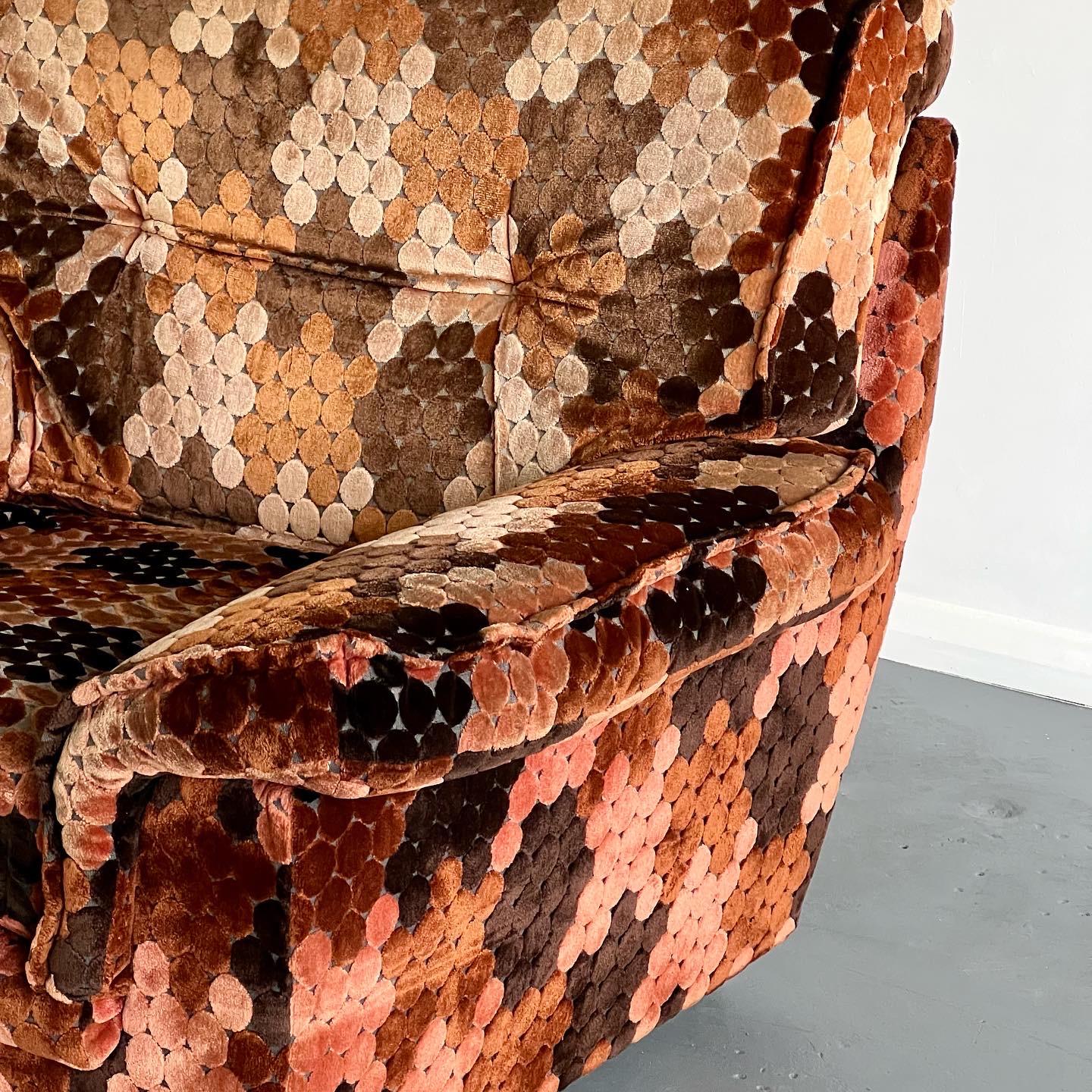Late 20th Century 1980's Patterned Brown Velvet Armchair For Sale