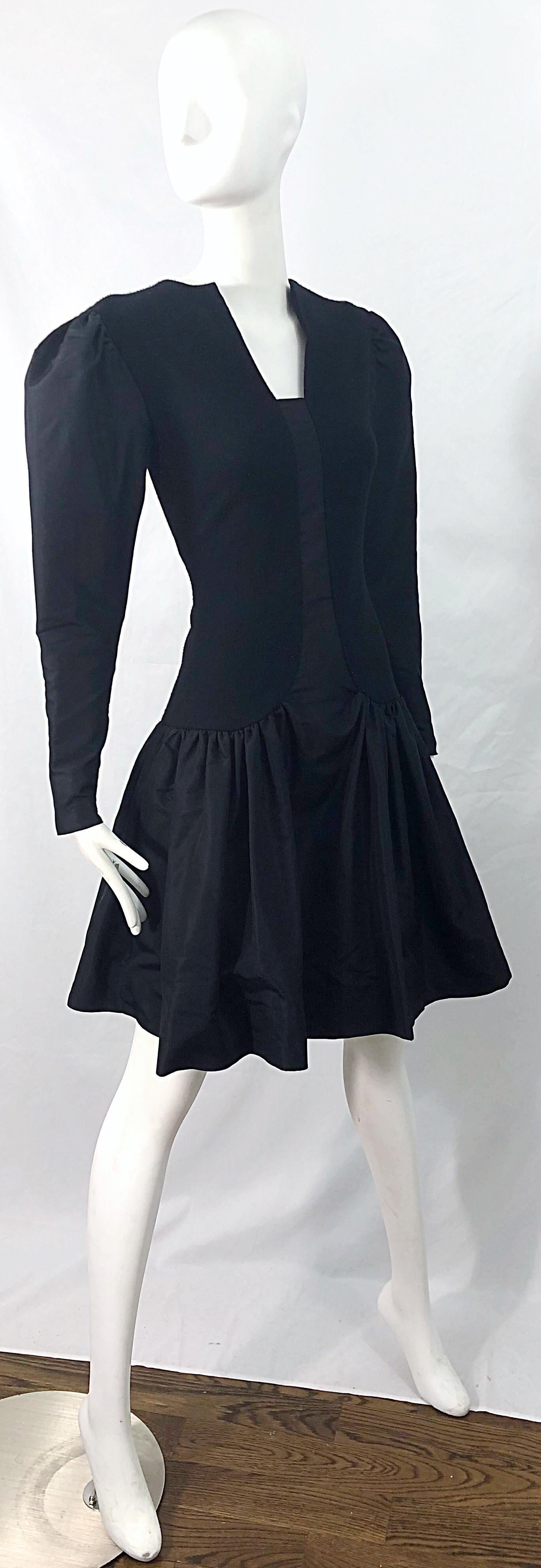 1980s Pauline Trigere Black Wool Silk Taffeta Avant Garde Vintage 80s Dress For Sale 5