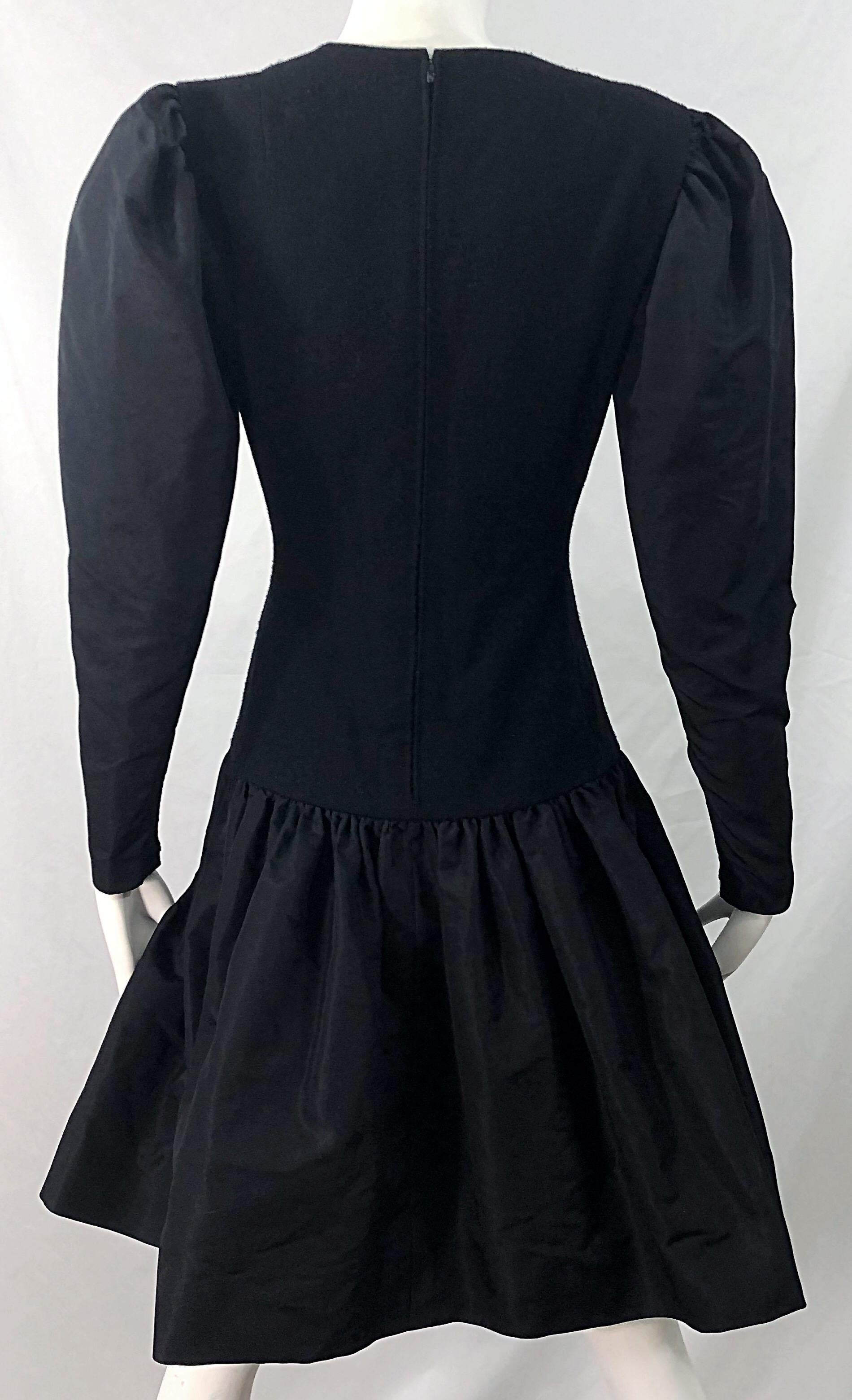 1980s Pauline Trigere Black Wool Silk Taffeta Avant Garde Vintage 80s Dress In Excellent Condition For Sale In San Diego, CA