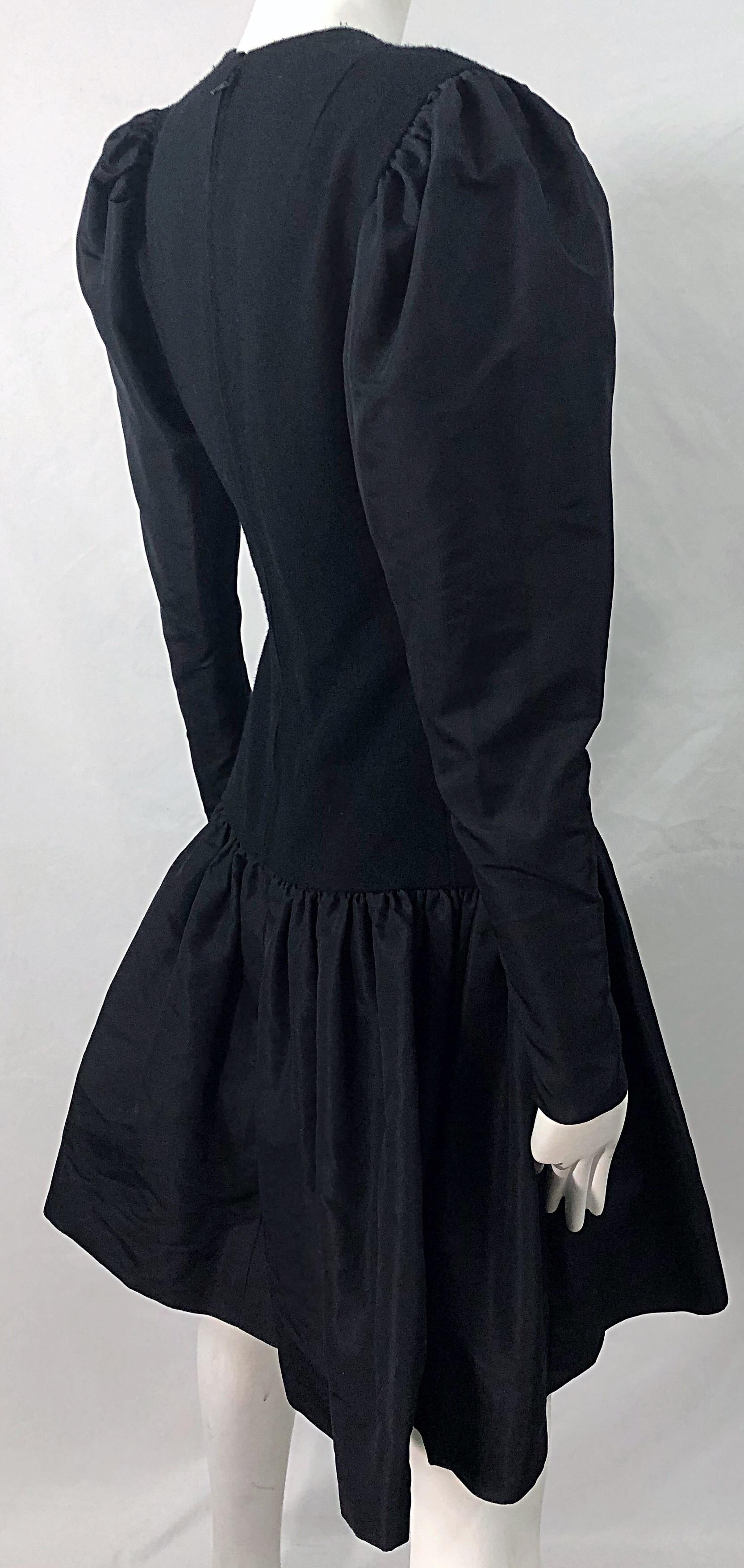 1980s Pauline Trigere Black Wool Silk Taffeta Avant Garde Vintage 80s Dress For Sale 2
