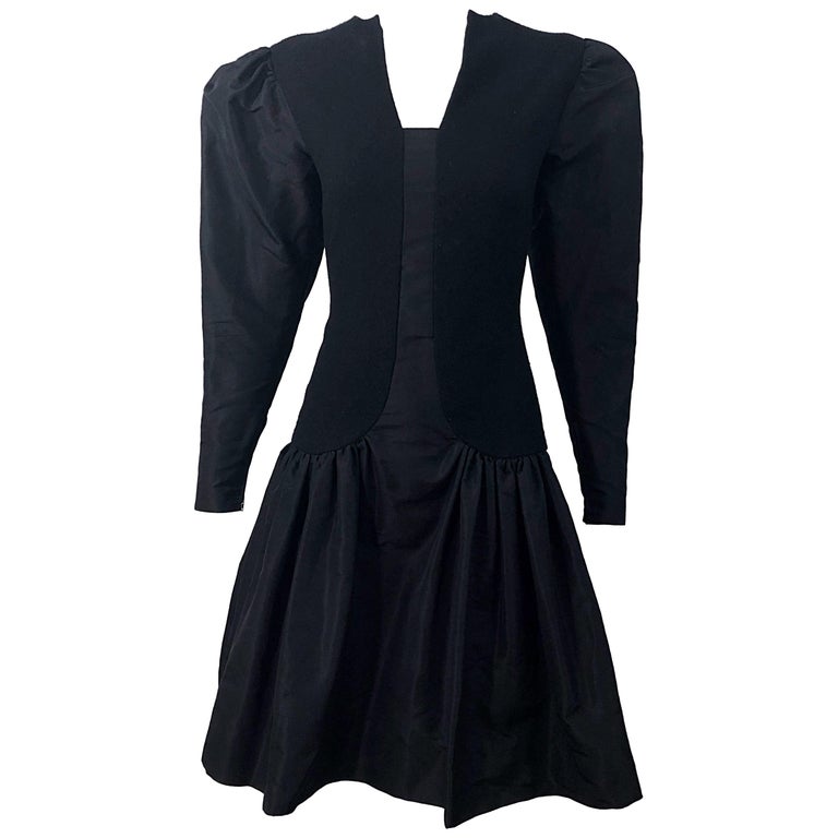 1980s Pauline Trigere Black Wool Silk Taffeta Avant Garde Vintage 80s Dress 1980s Pauline Trigere Black Wool Silk Taffeta Avant Garde Vintage 80s Dress
